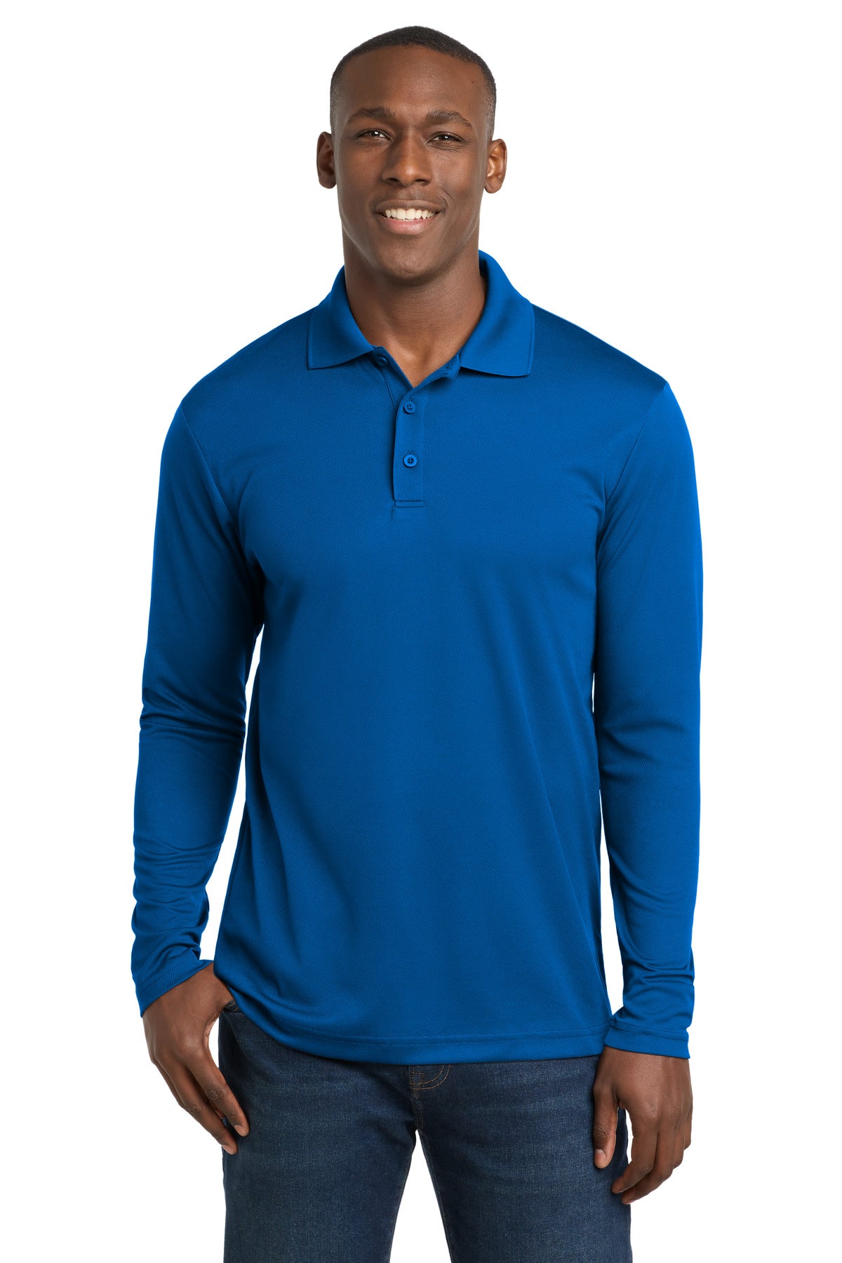Custom logo Sport-Tek ® PosiCharge ® RacerMesh ® Long Sleeve Polo. ST640LS in True Royal