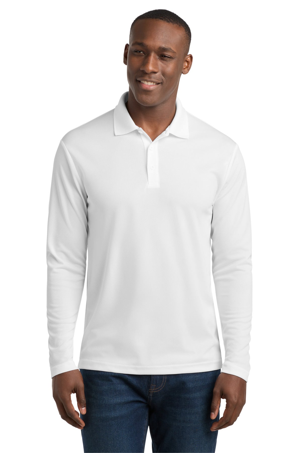 Custom logo Sport-Tek ® PosiCharge ® RacerMesh ® Long Sleeve Polo. ST640LS in White