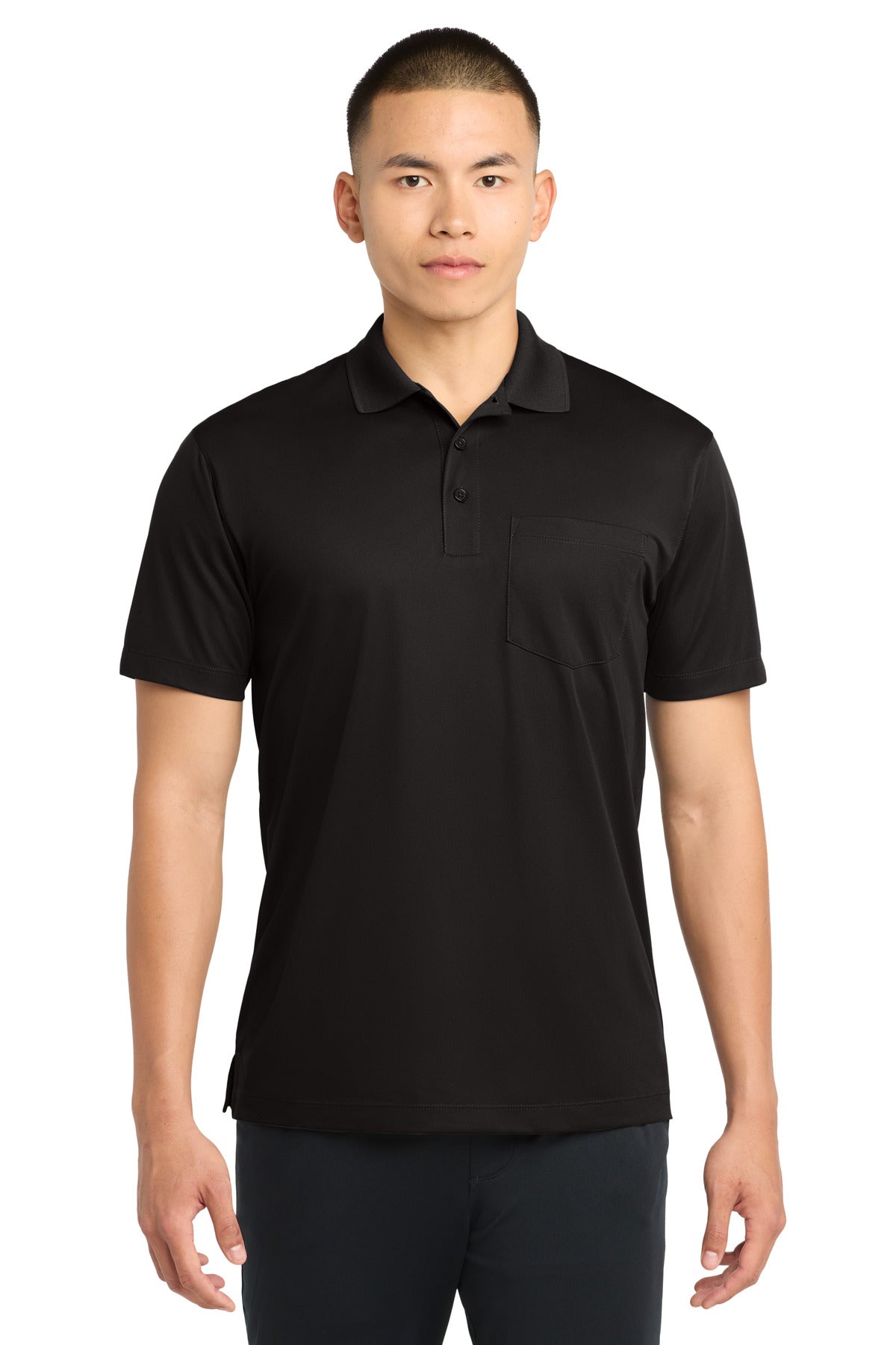 Custom logo Sport-Tek® Micropique Sport-Wick® Pocket Polo. ST651 in Black