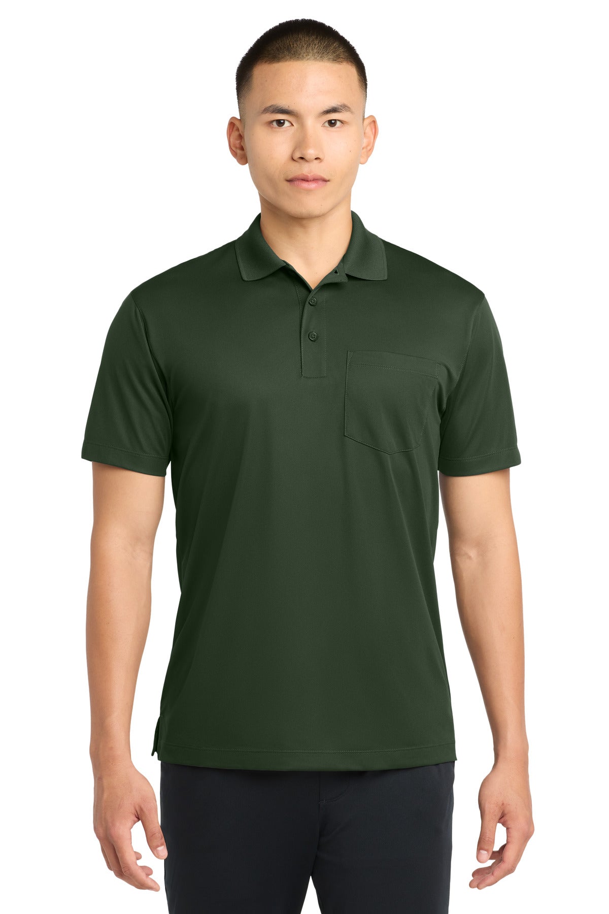 Custom logo Sport-Tek® Micropique Sport-Wick® Pocket Polo. ST651 in Forest Green