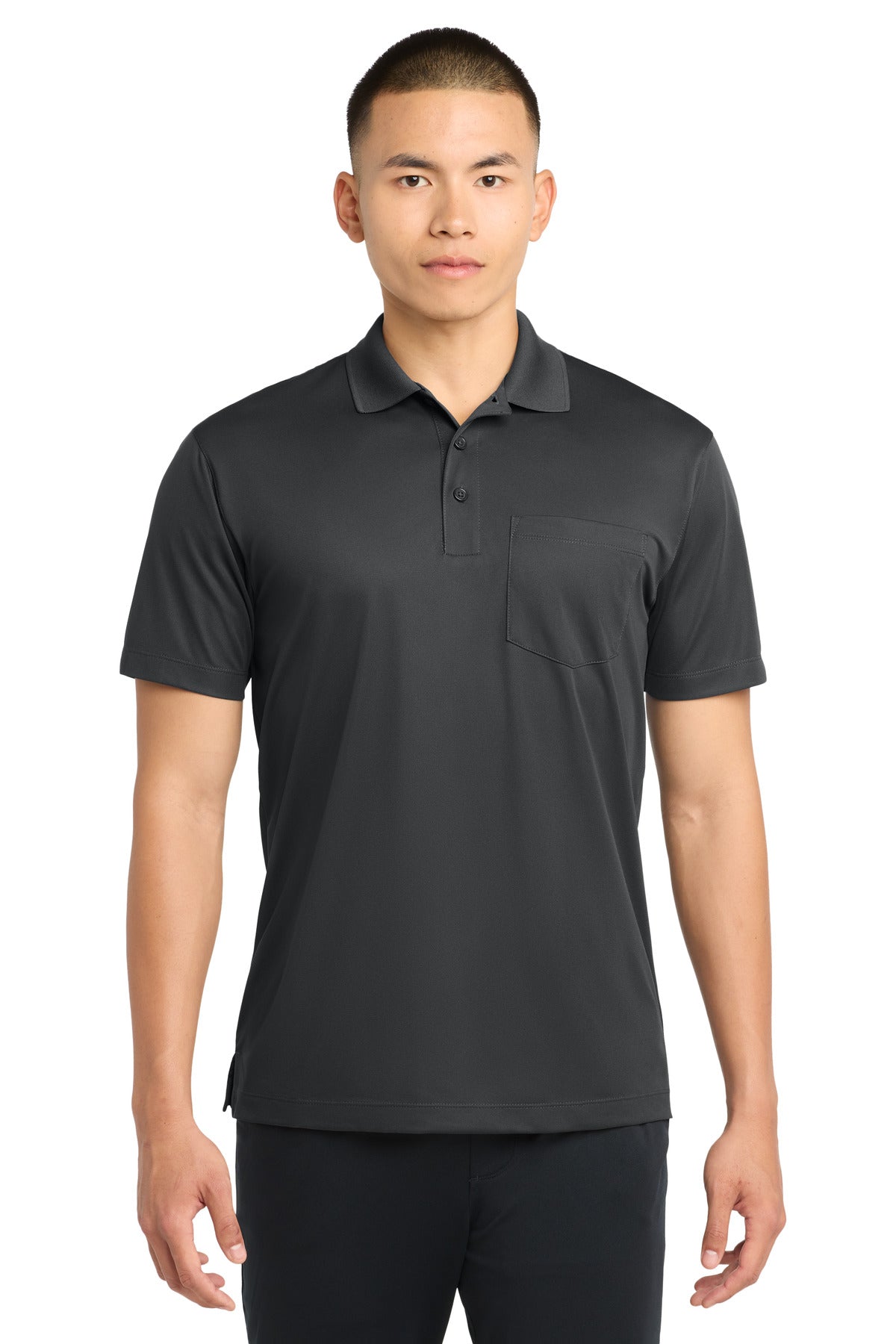 Custom logo Sport-Tek® Micropique Sport-Wick® Pocket Polo. ST651 in Iron Grey