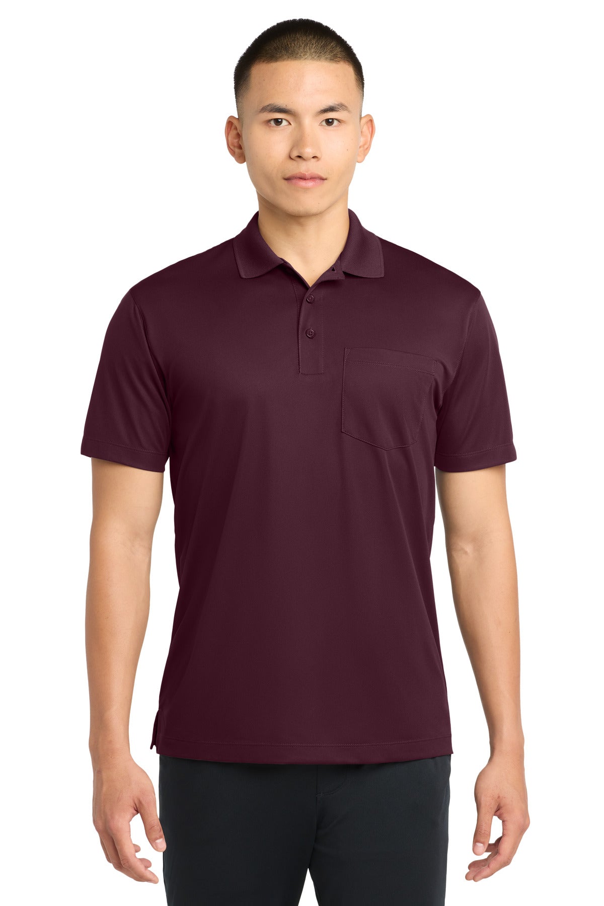Custom logo Sport-Tek® Micropique Sport-Wick® Pocket Polo. ST651 in Maroon