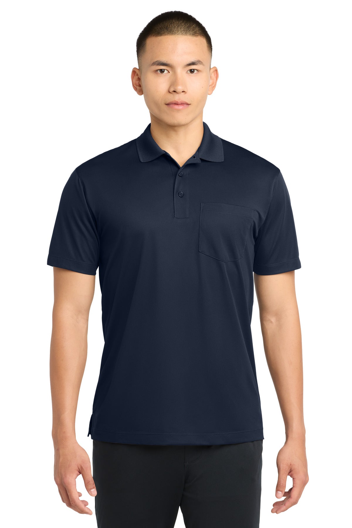 Custom logo Sport-Tek® Micropique Sport-Wick® Pocket Polo. ST651 in True Navy