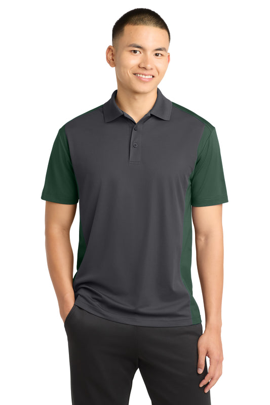 Custom logo Sport-Tek® Colorblock Micropique Sport-Wick® Polo. ST652 in Iron Grey/ Forest Green