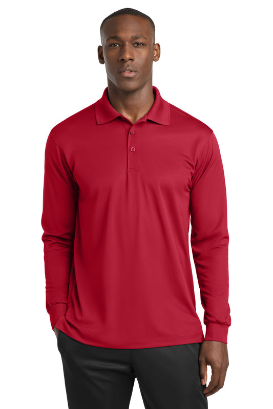 Custom logo Sport-Tek® Long Sleeve Micropique Sport-Wick® Polo. ST657 in Deep Red