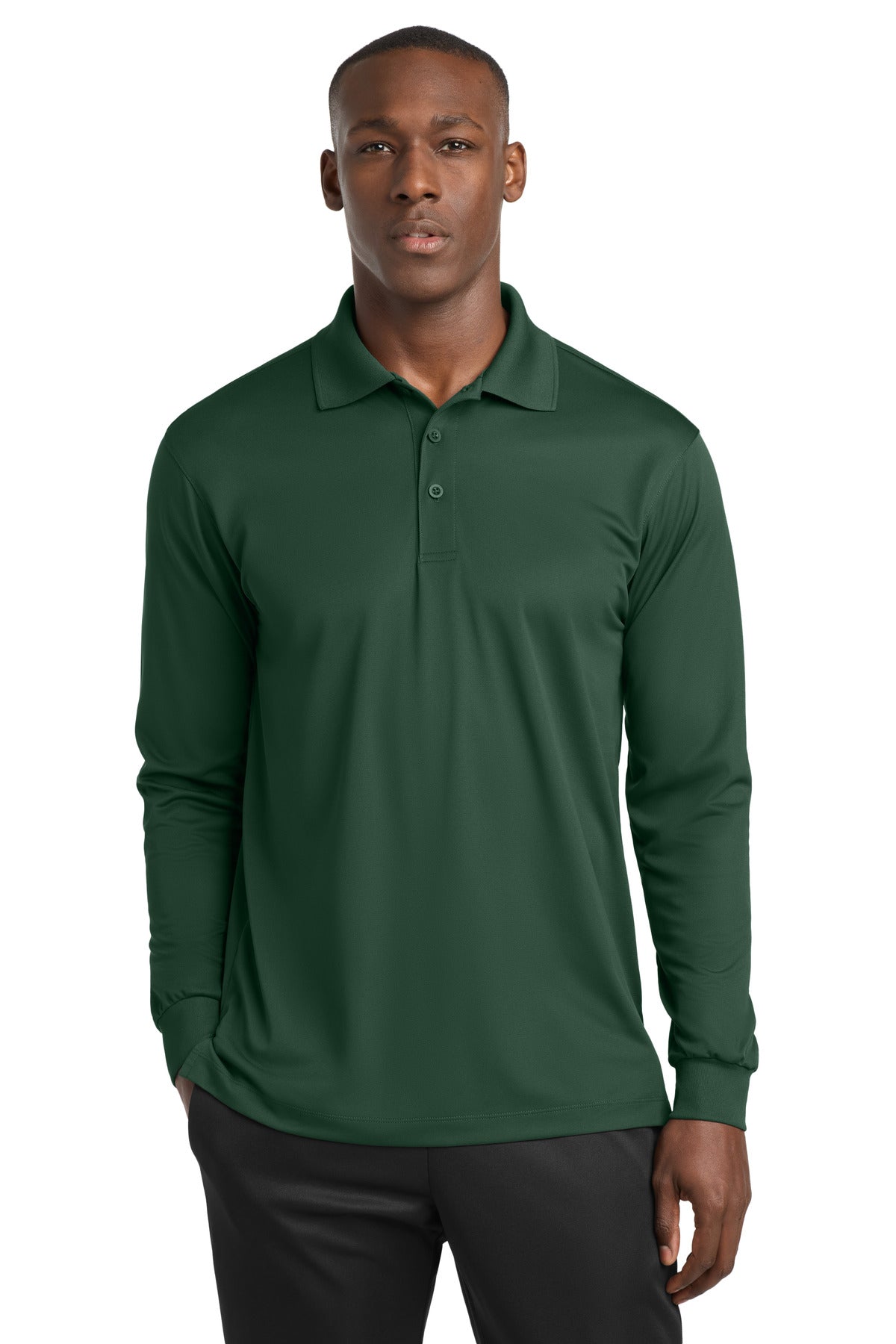 Custom logo Sport-Tek® Long Sleeve Micropique Sport-Wick® Polo. ST657 in Forest Green
