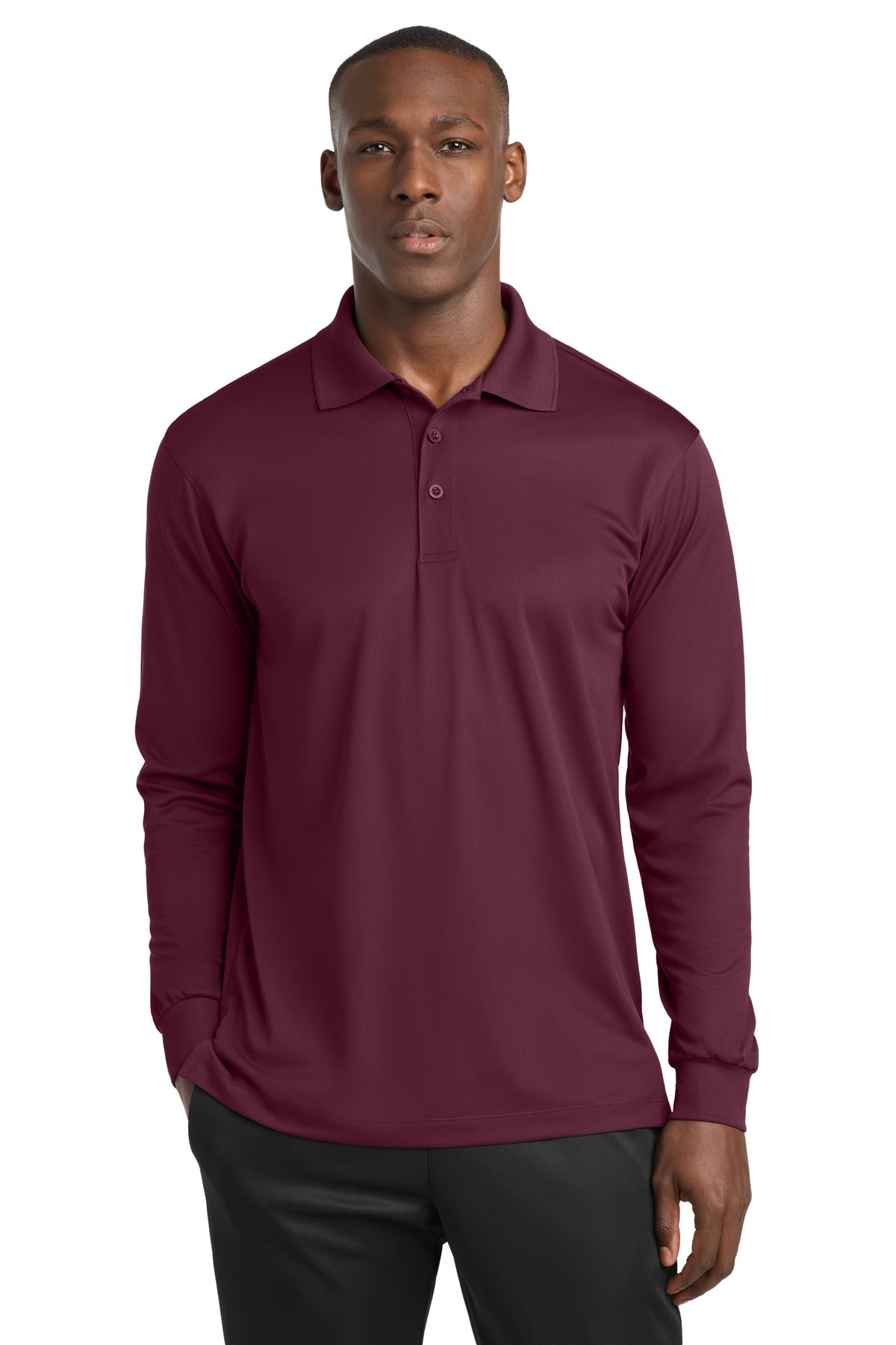 Custom logo Sport-Tek® Long Sleeve Micropique Sport-Wick® Polo. ST657 in Maroon