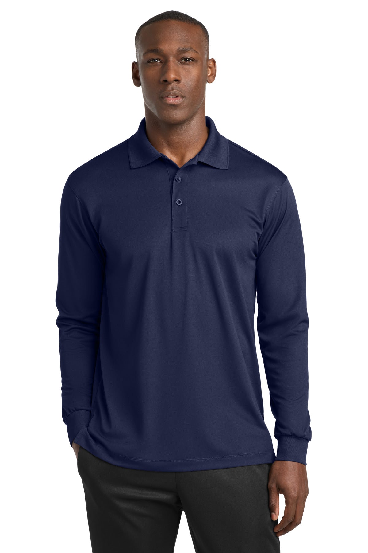 Custom logo Sport-Tek® Long Sleeve Micropique Sport-Wick® Polo. ST657 in True Navy