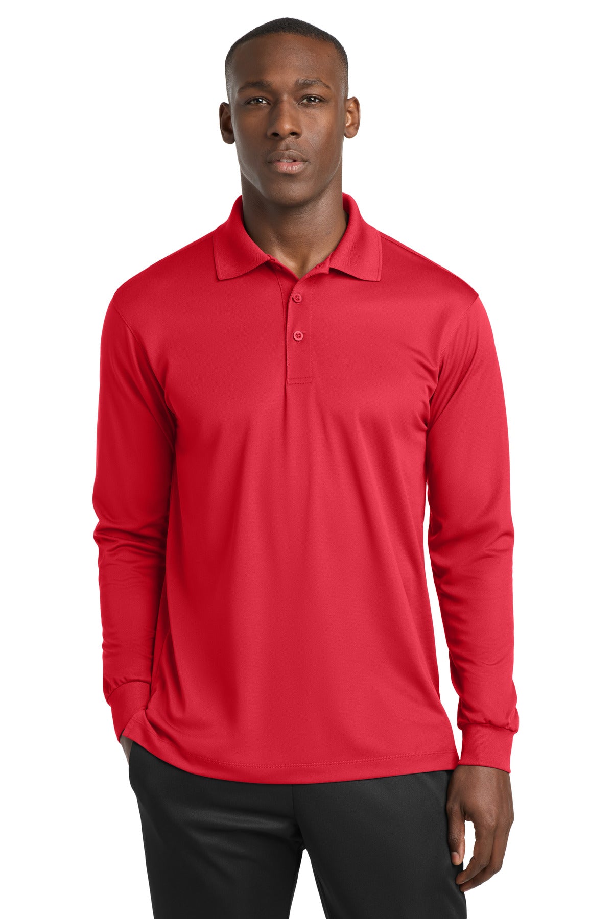 Custom logo Sport-Tek® Long Sleeve Micropique Sport-Wick® Polo. ST657 in True Red