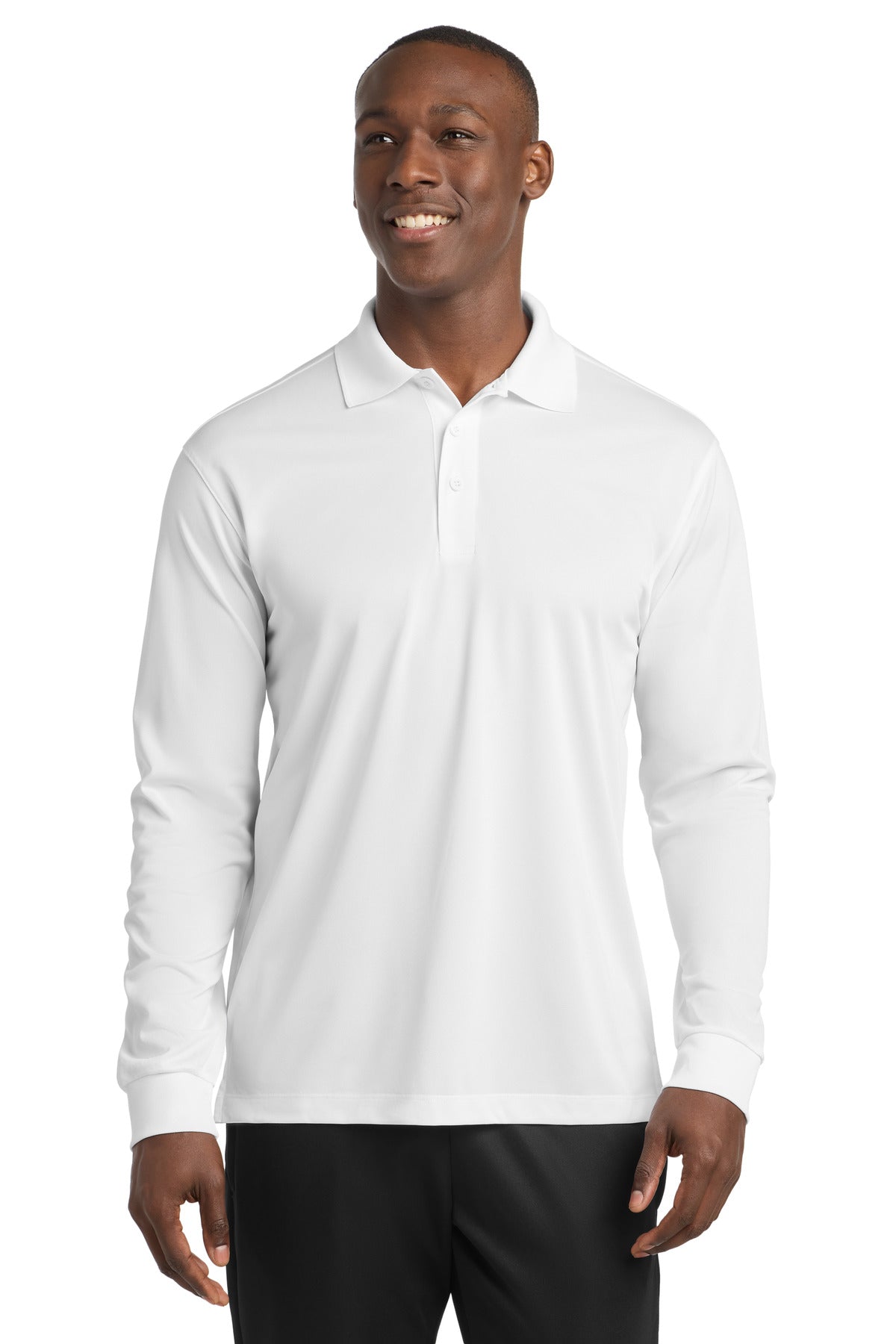 Custom logo Sport-Tek® Long Sleeve Micropique Sport-Wick® Polo. ST657 in White