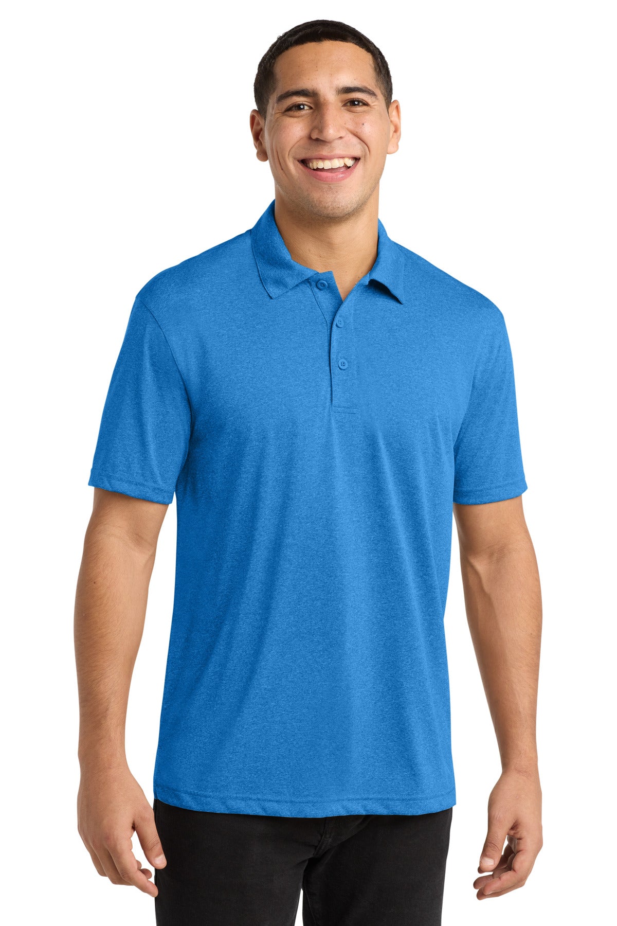 Custom logo Sport-Tek® Heather Contender™ Polo. ST660 in Blue Wake Heather