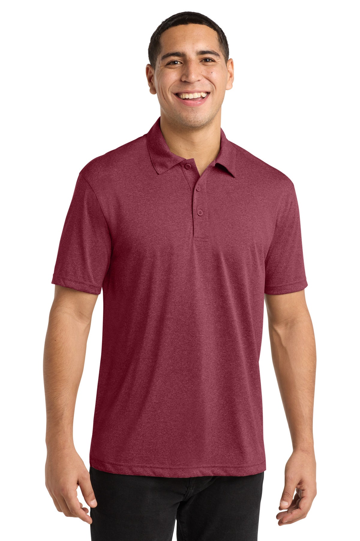 Custom logo Sport-Tek® Heather Contender™ Polo. ST660 in Cardinal Heather