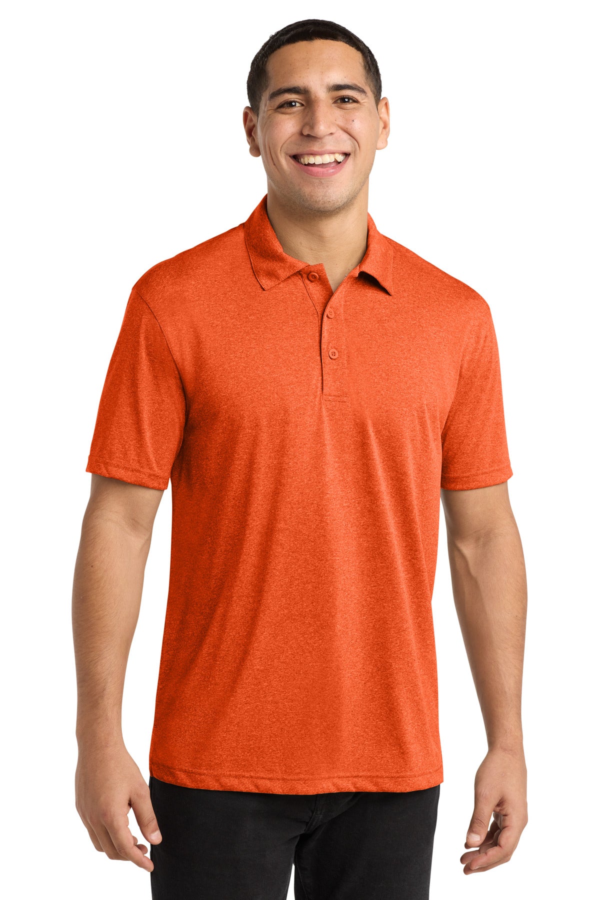 Custom logo Sport-Tek® Heather Contender™ Polo. ST660 in Deep Orange Heather