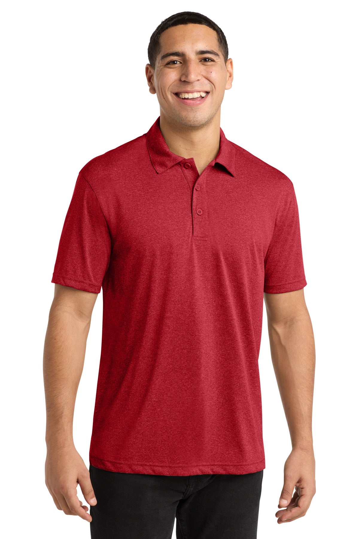 Custom logo Sport-Tek® Heather Contender™ Polo. ST660 in Scarlet Heather