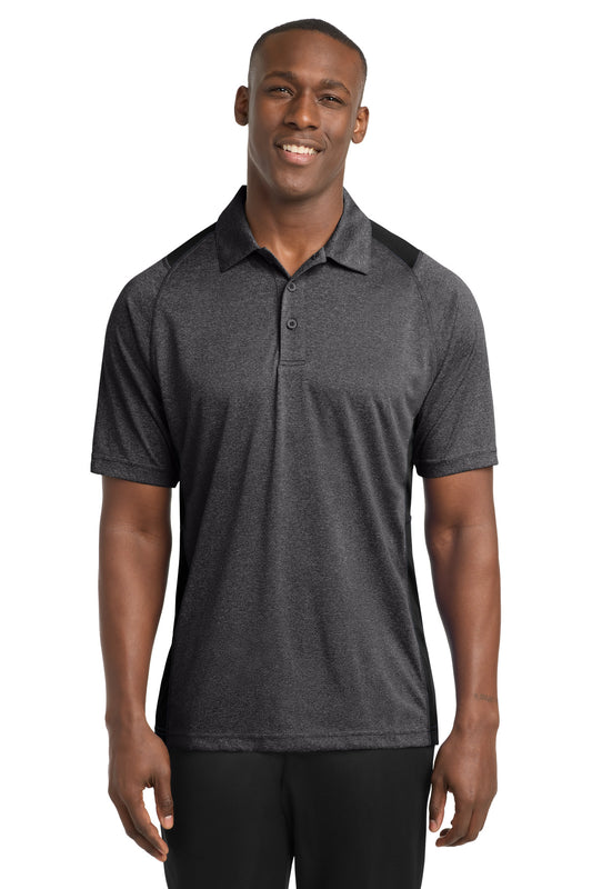 Custom logo Sport-Tek® Heather Colorblock Contender™ Polo. ST665 in Graphite Heather/ Black