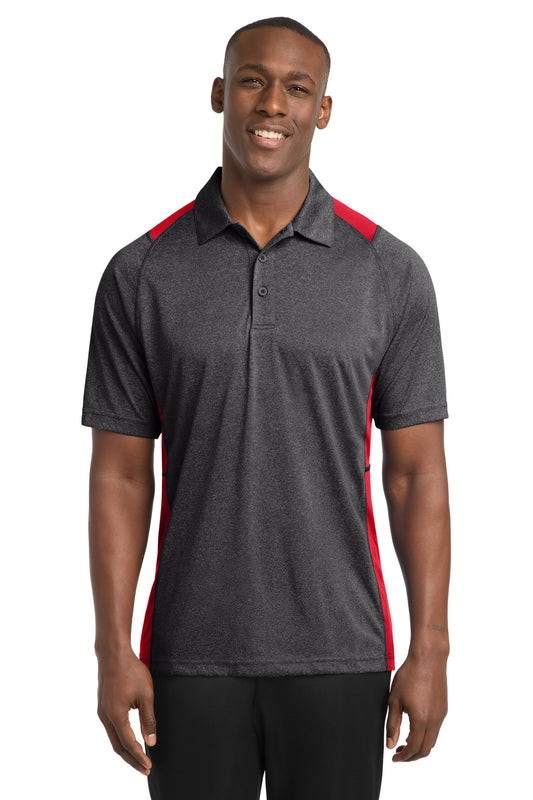 Custom logo Sport-Tek® Heather Colorblock Contender™ Polo. ST665 in Graphite Heather/ True Red
