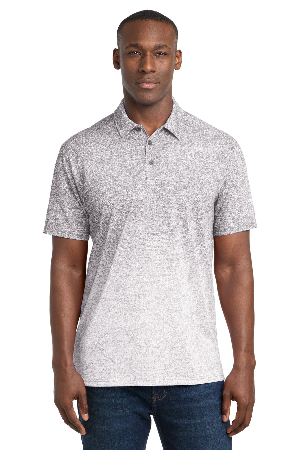 Custom logo Sport-Tek ® Ombre Heather Polo. ST671 in White/ Graphite