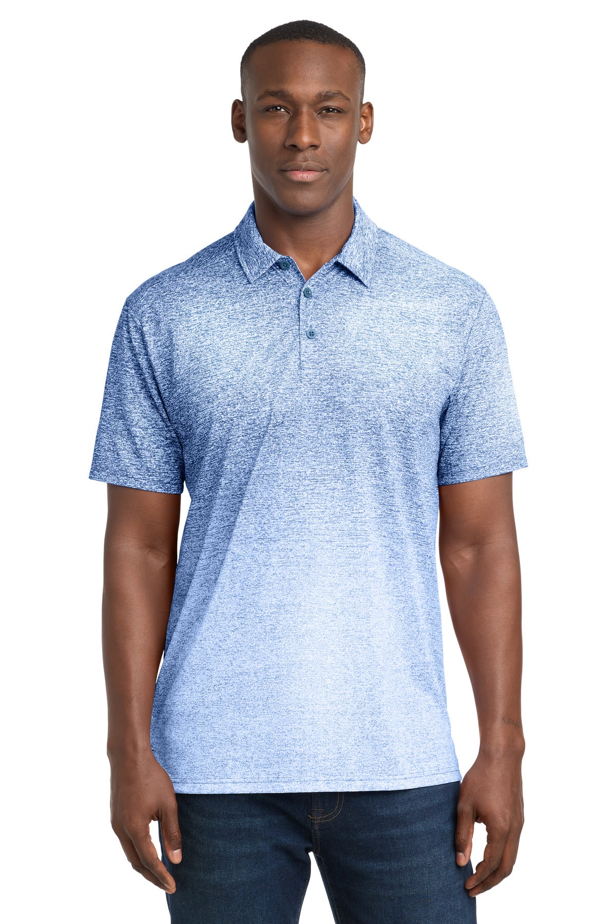 Custom logo Sport-Tek ® Ombre Heather Polo. ST671 in White/ True Royal