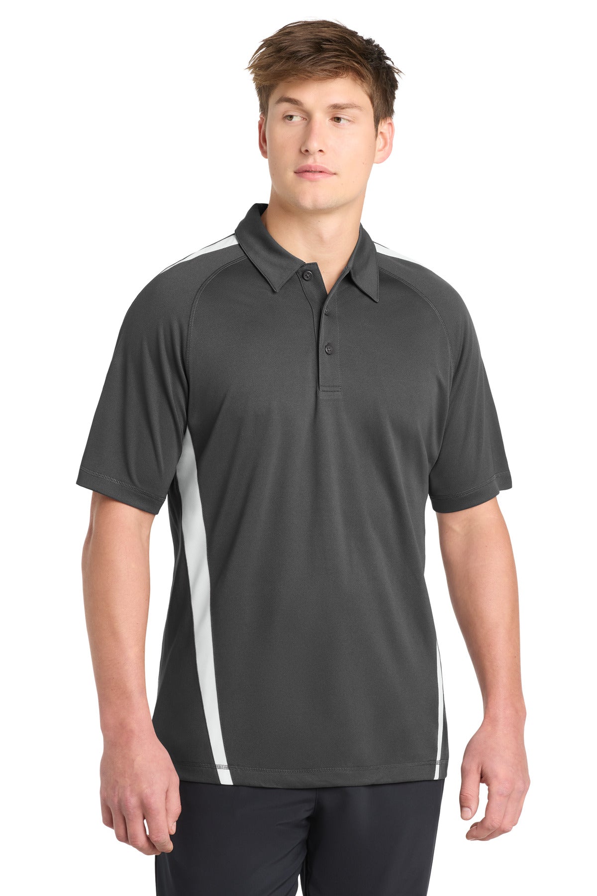 Custom logo Sport-Tek® PosiCharge® Micro-Mesh Colorblock Polo. ST685 in Iron Grey/ White
