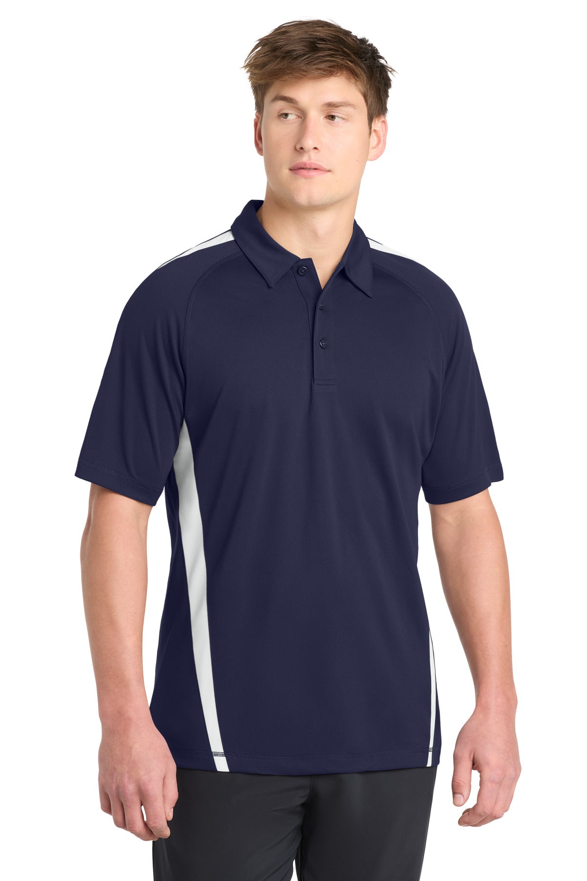 Custom logo Sport-Tek® PosiCharge® Micro-Mesh Colorblock Polo. ST685 in True Navy/ White