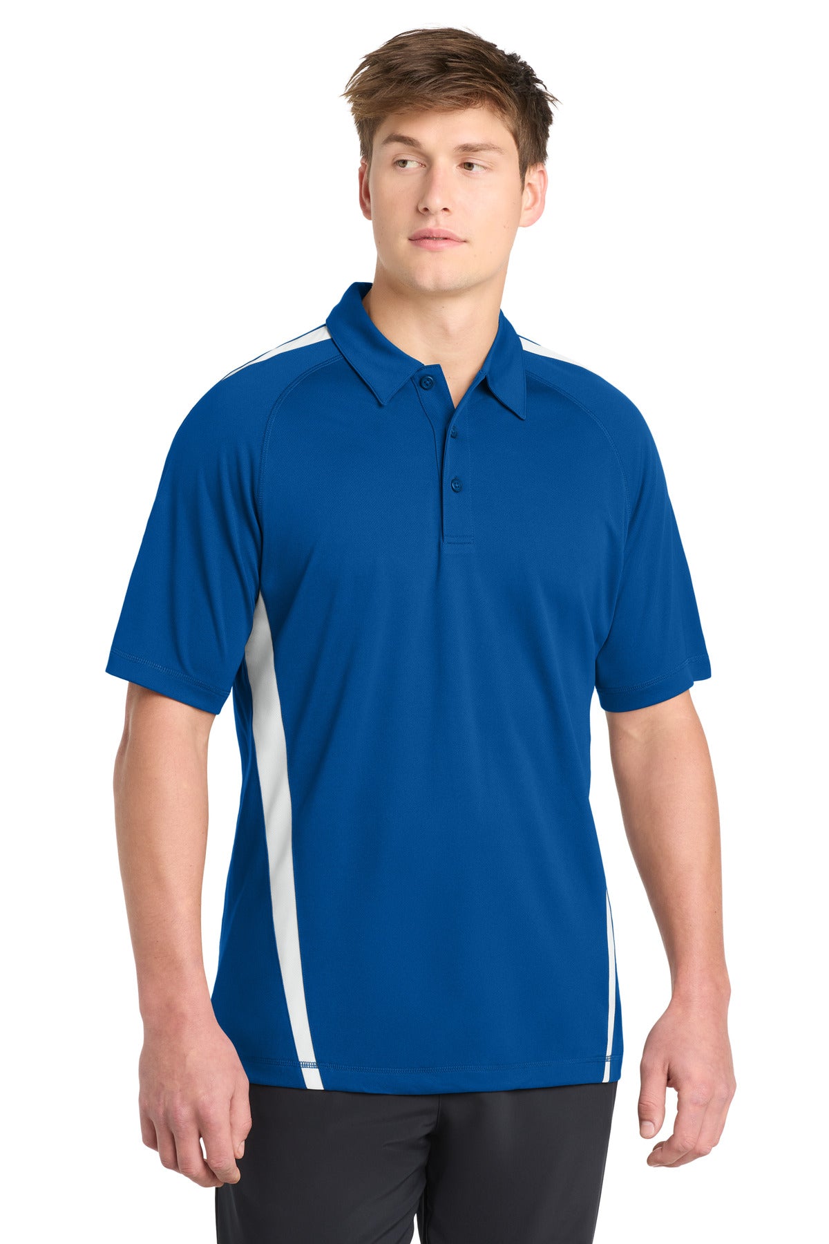 Custom logo Sport-Tek® PosiCharge® Micro-Mesh Colorblock Polo. ST685 in True Royal/ White