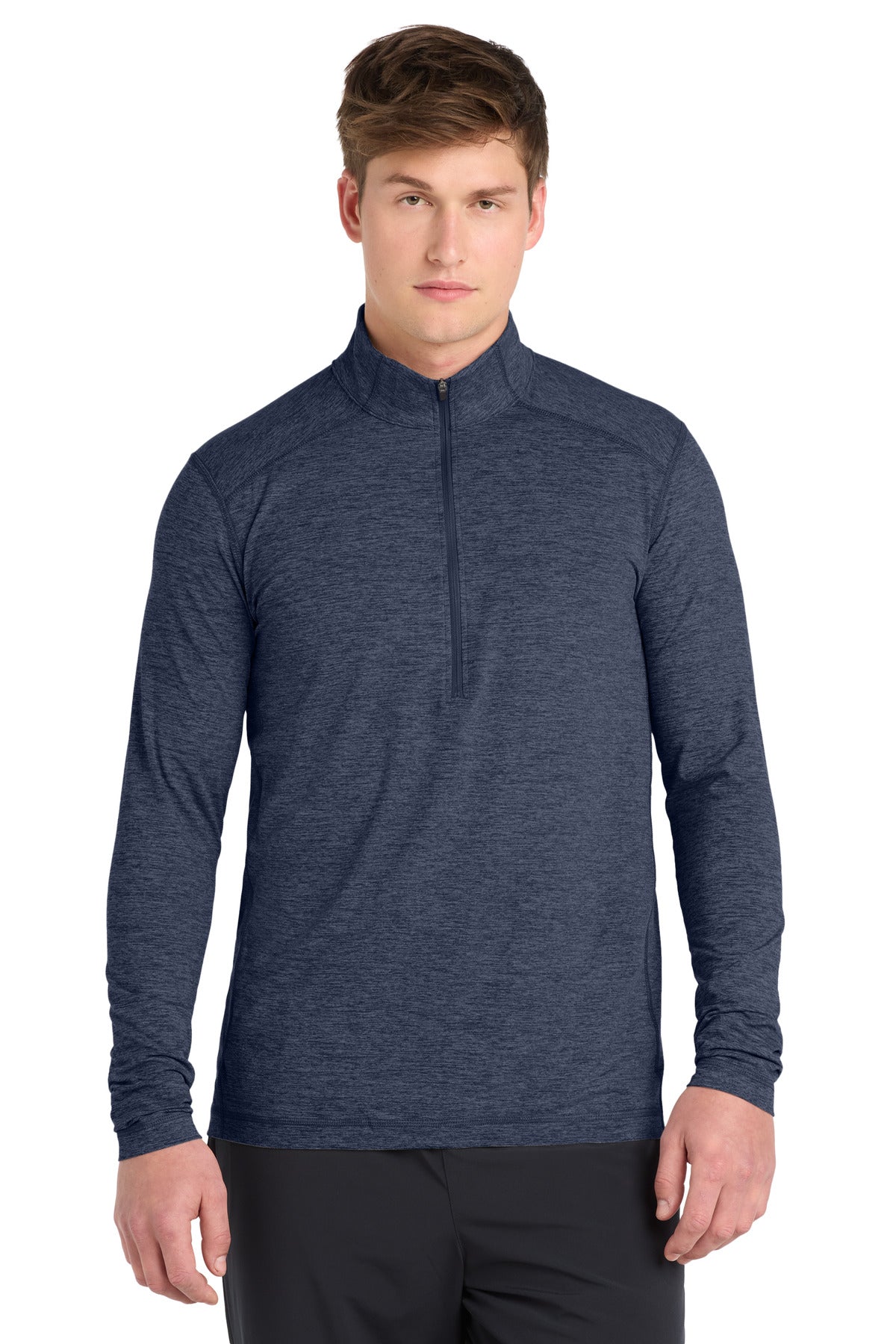 Custom logo Sport-Tek ® Exchange 1.5 Long Sleeve 1/2-Zip. ST711 in Dark Denim Heather