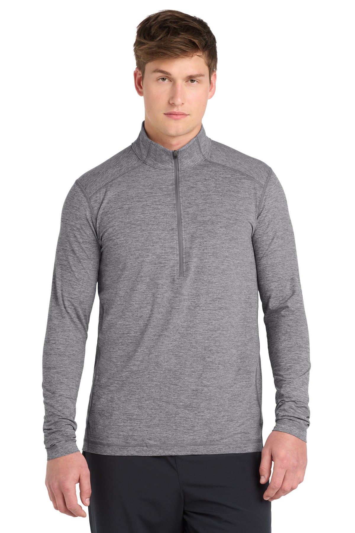 Custom logo Sport-Tek ® Exchange 1.5 Long Sleeve 1/2-Zip. ST711 in Grey Heather