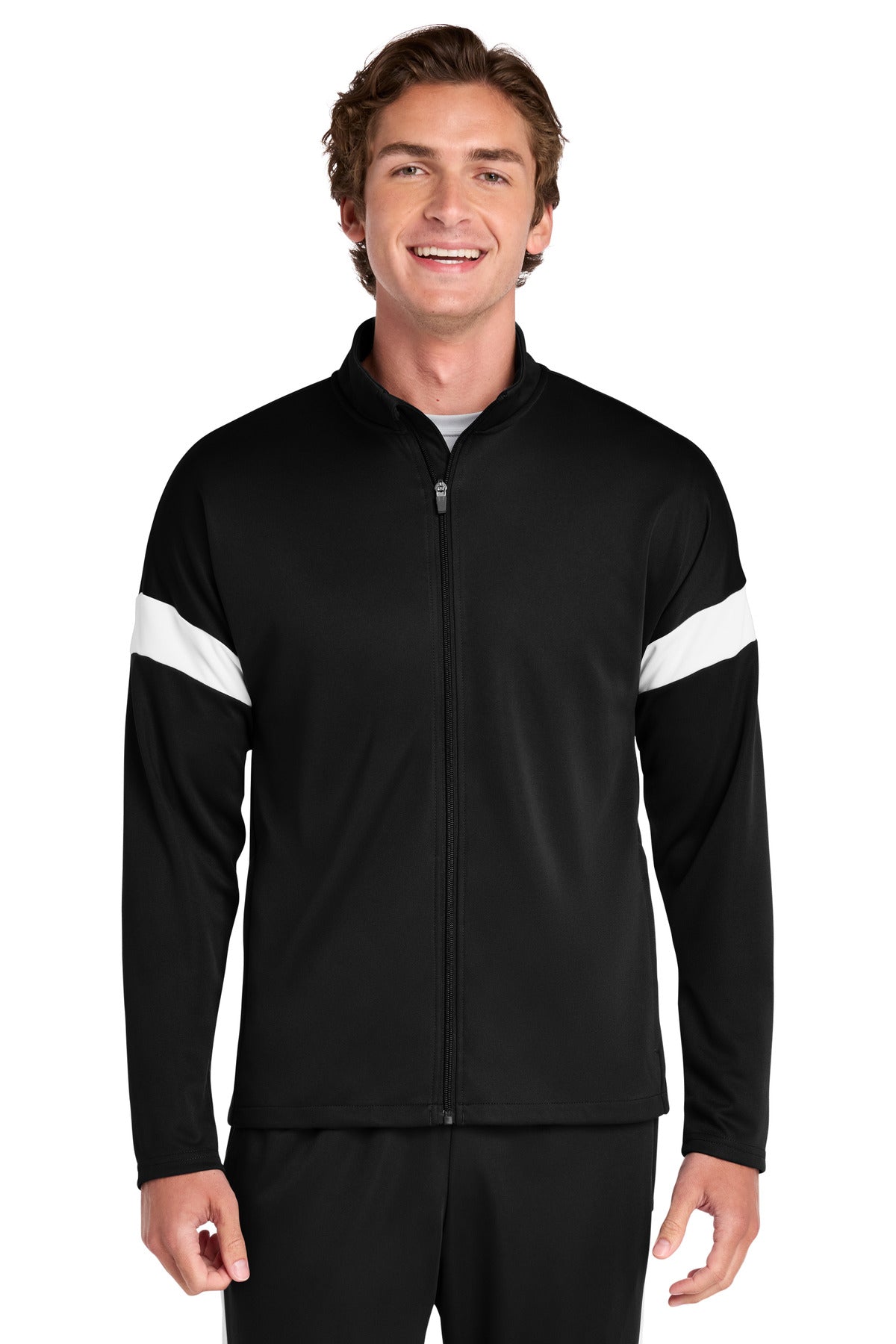 Custom logo Sport-Tek® Travel Full-Zip Jacket ST800 in Black/ White