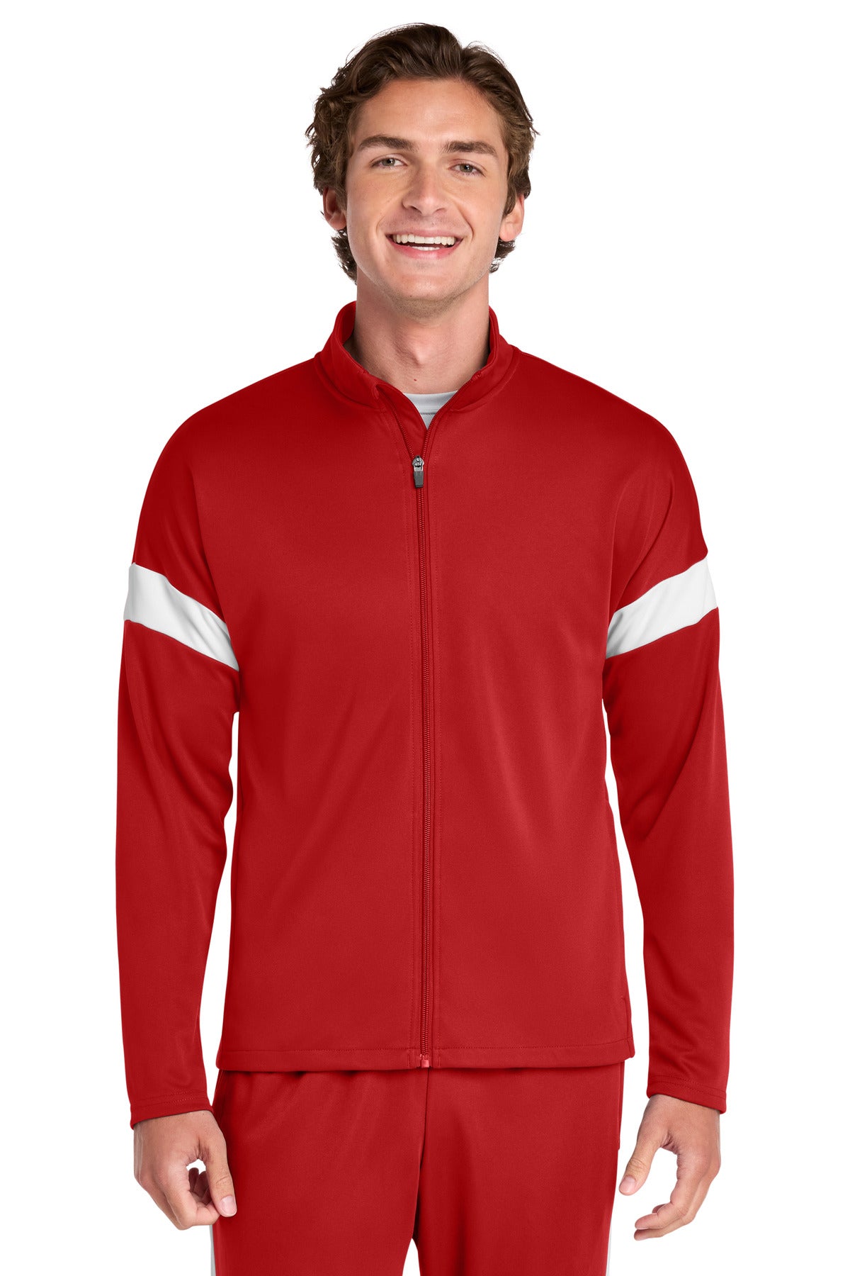 Custom logo Sport-Tek® Travel Full-Zip Jacket ST800 in Deep Red/ White