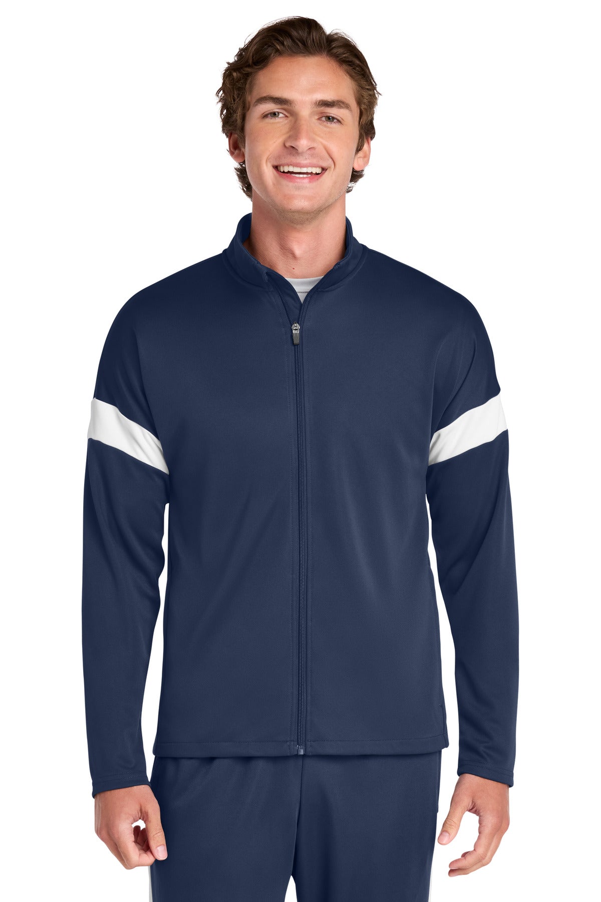 Custom logo Sport-Tek® Travel Full-Zip Jacket ST800 in True Navy/ White