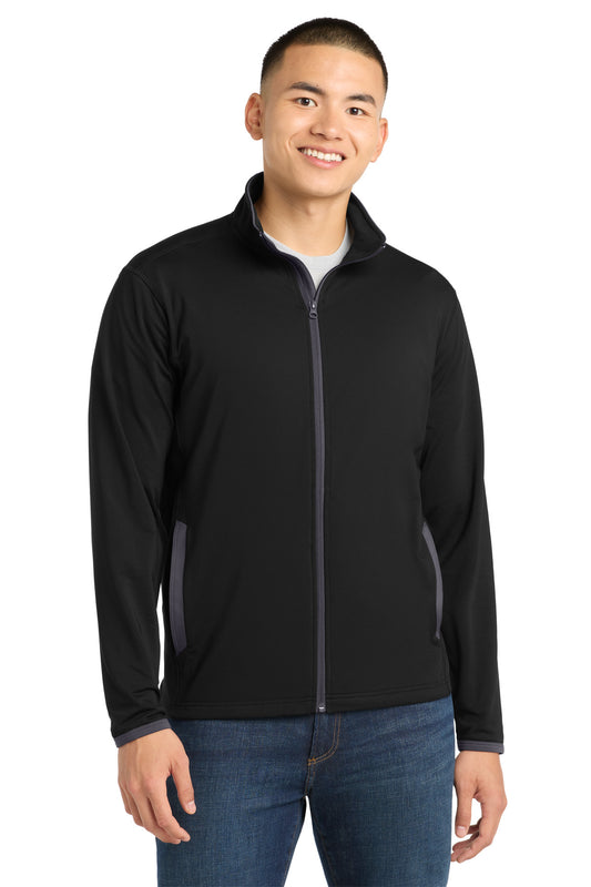 Custom logo Sport-Tek® Sport-Wick® Stretch Contrast Full-Zip Jacket.  ST853 in Black/ Charcoal Grey