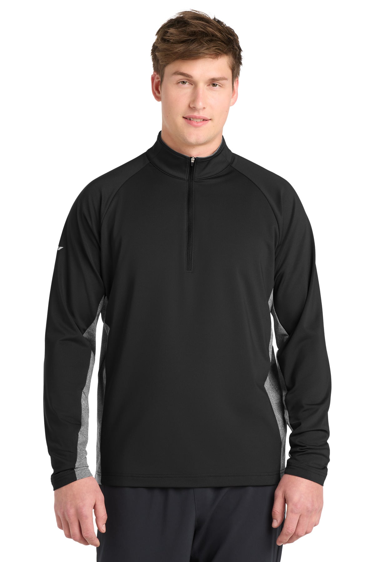 Custom logo Sport-Tek® Sport-Wick® Stretch Contrast 1/4-Zip Pullover. ST854 in Black/ Charcoal Grey Heather