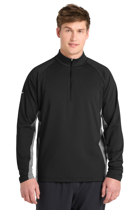 Custom logo Sport-Tek® Sport-Wick® Stretch Contrast 1/4-Zip Pullover. ST854 in Black/ Charcoal Grey Heather