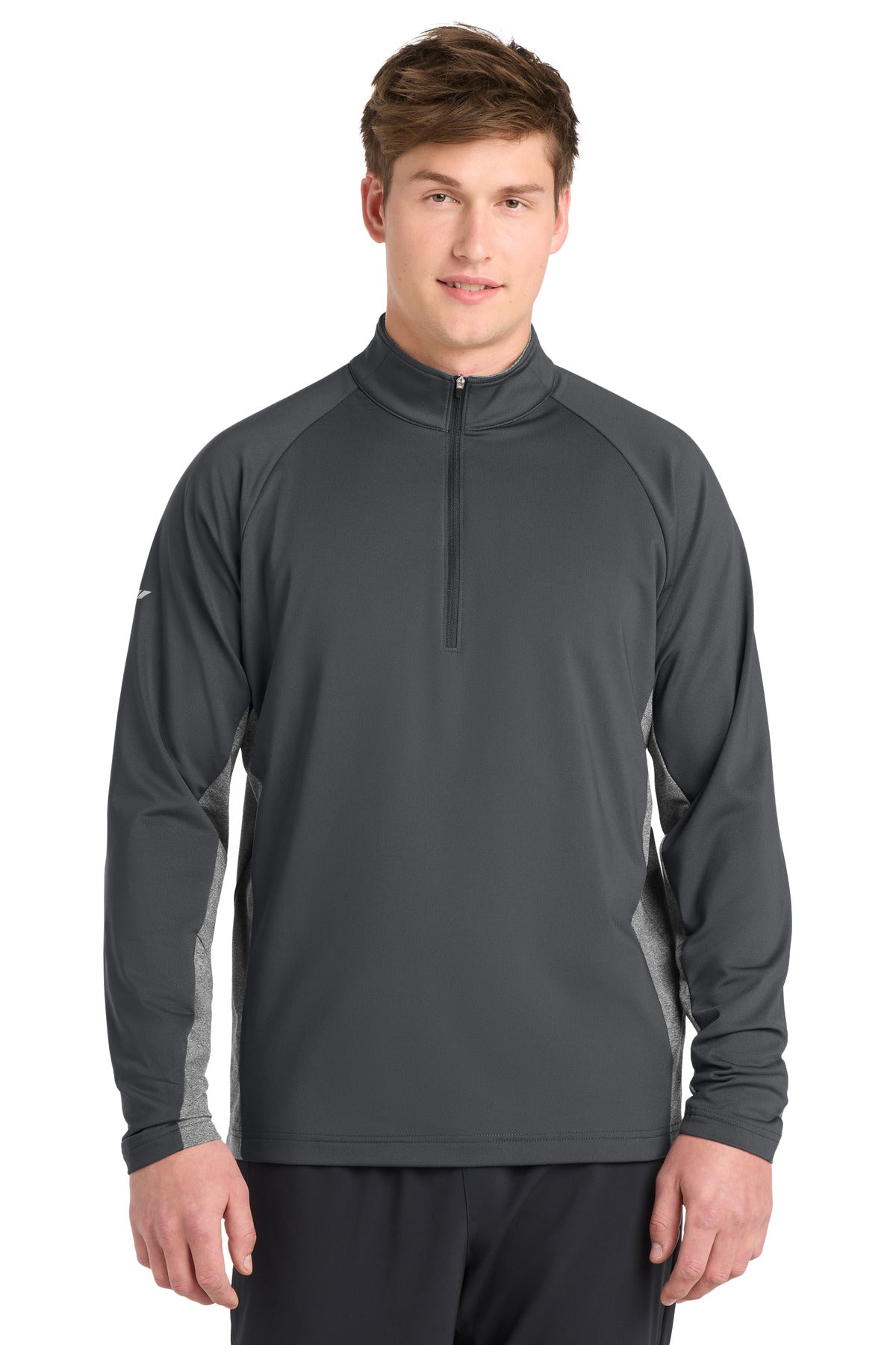 Custom logo Sport-Tek® Sport-Wick® Stretch Contrast 1/4-Zip Pullover. ST854 in Charcoal Grey/ Charcoal Grey Heather