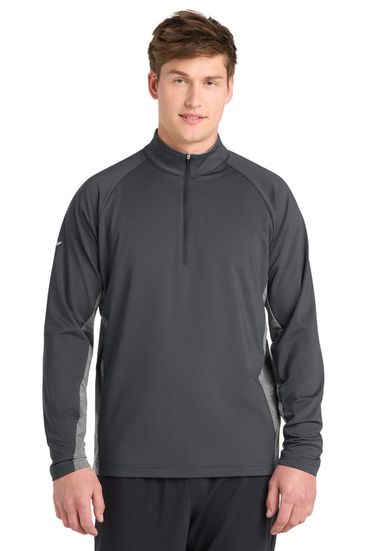 Custom logo Sport-Tek® Sport-Wick® Stretch Contrast 1/4-Zip Pullover. ST854 in Charcoal Grey/ Charcoal Grey Heather