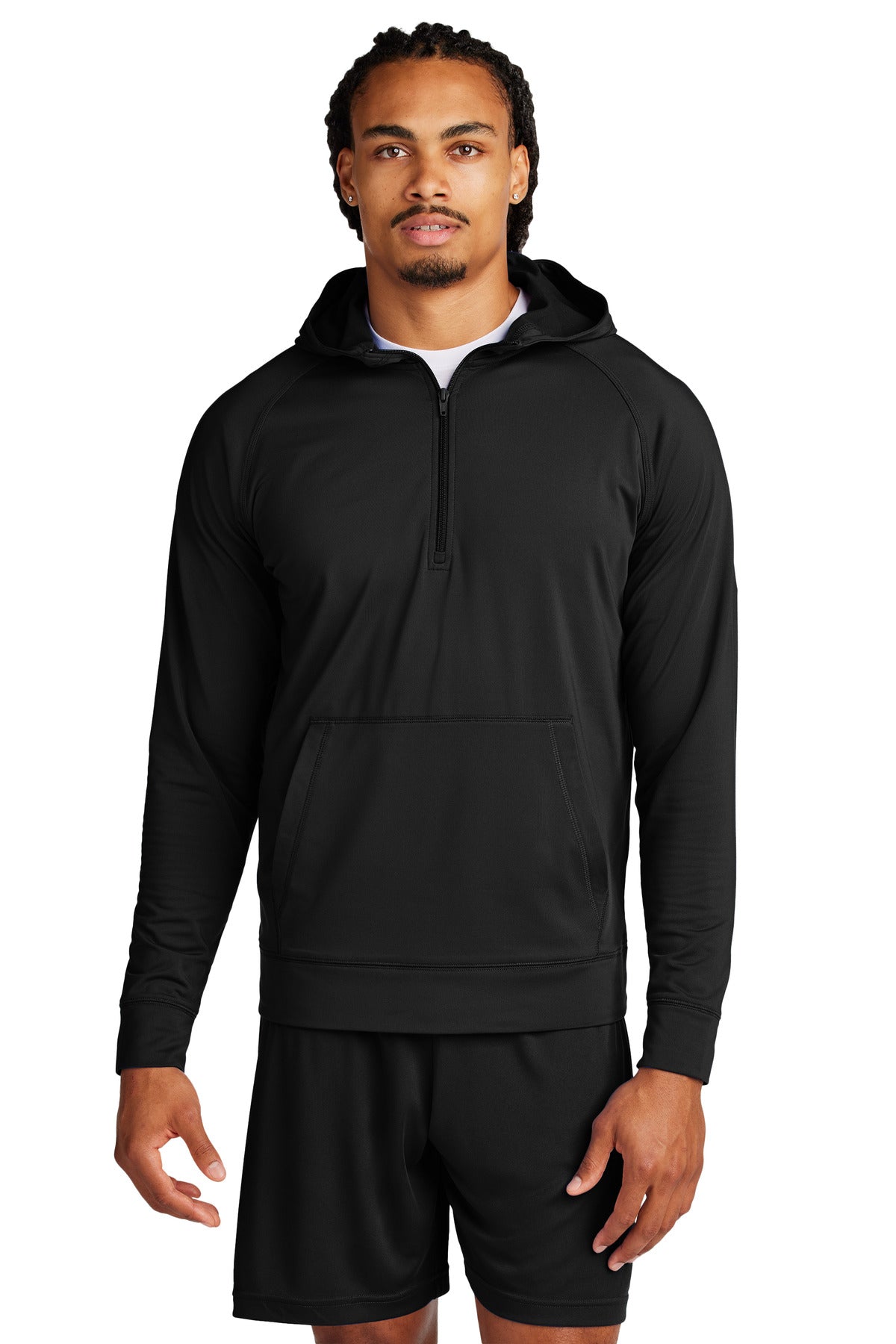 Custom logo Sport-Tek® Sport-Wick® Stretch 1/2-Zip Hoodie ST856 in Black