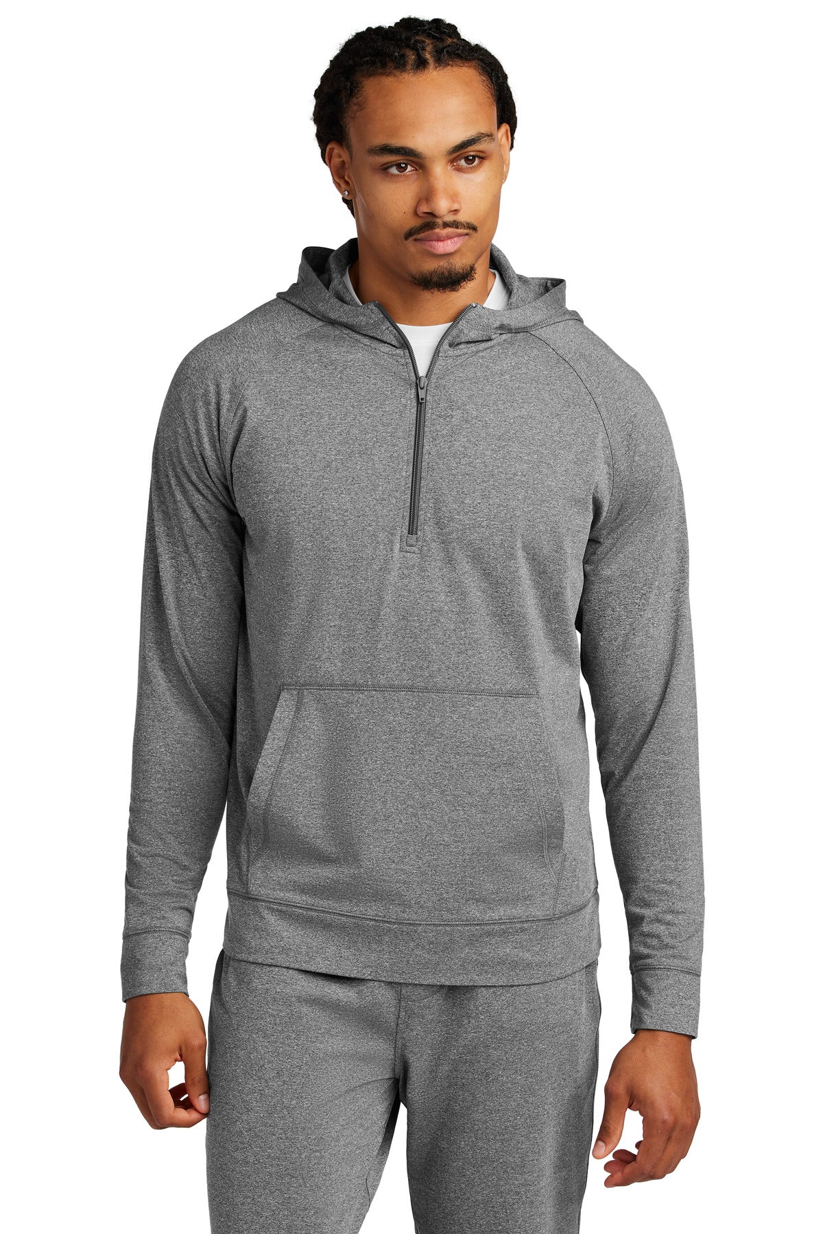 Custom logo Sport-Tek® Sport-Wick® Stretch 1/2-Zip Hoodie ST856 in Charcoal Grey Heather