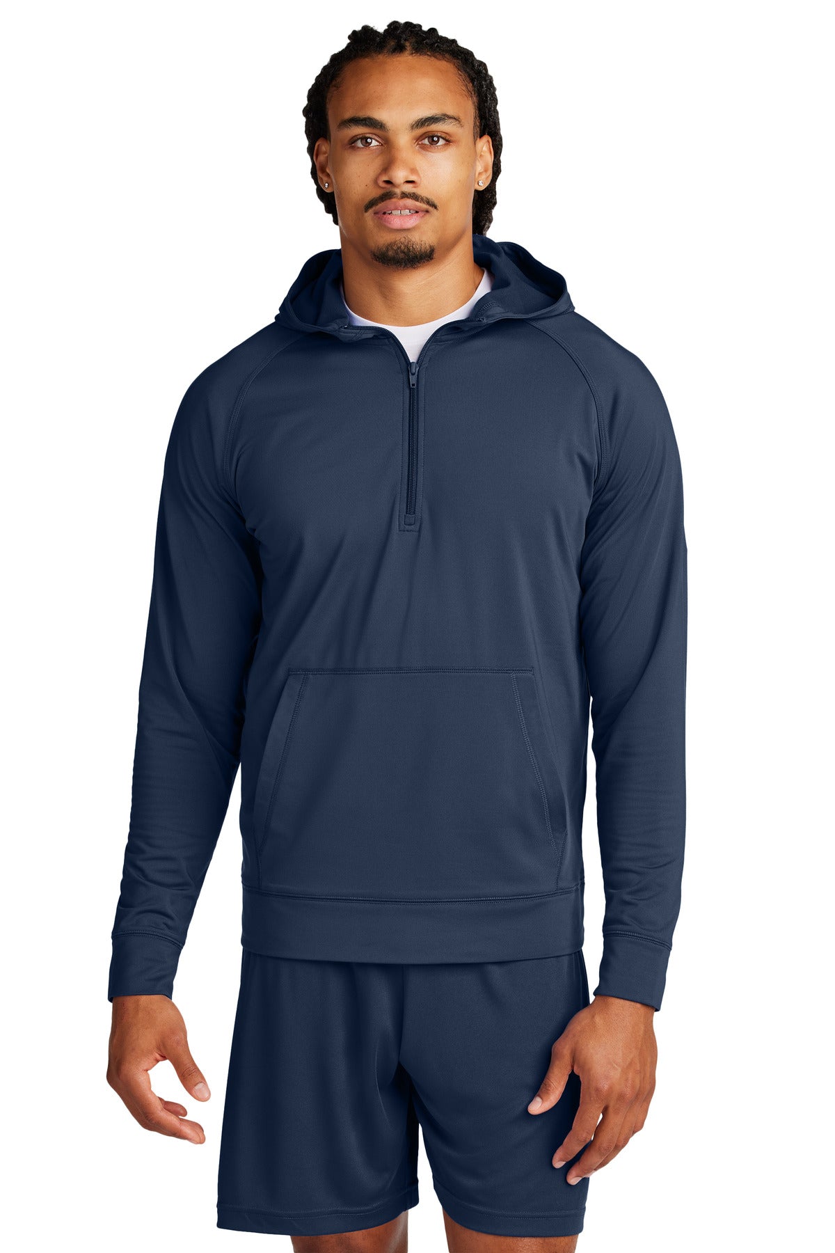 Custom logo Sport-Tek® Sport-Wick® Stretch 1/2-Zip Hoodie ST856 in True Navy