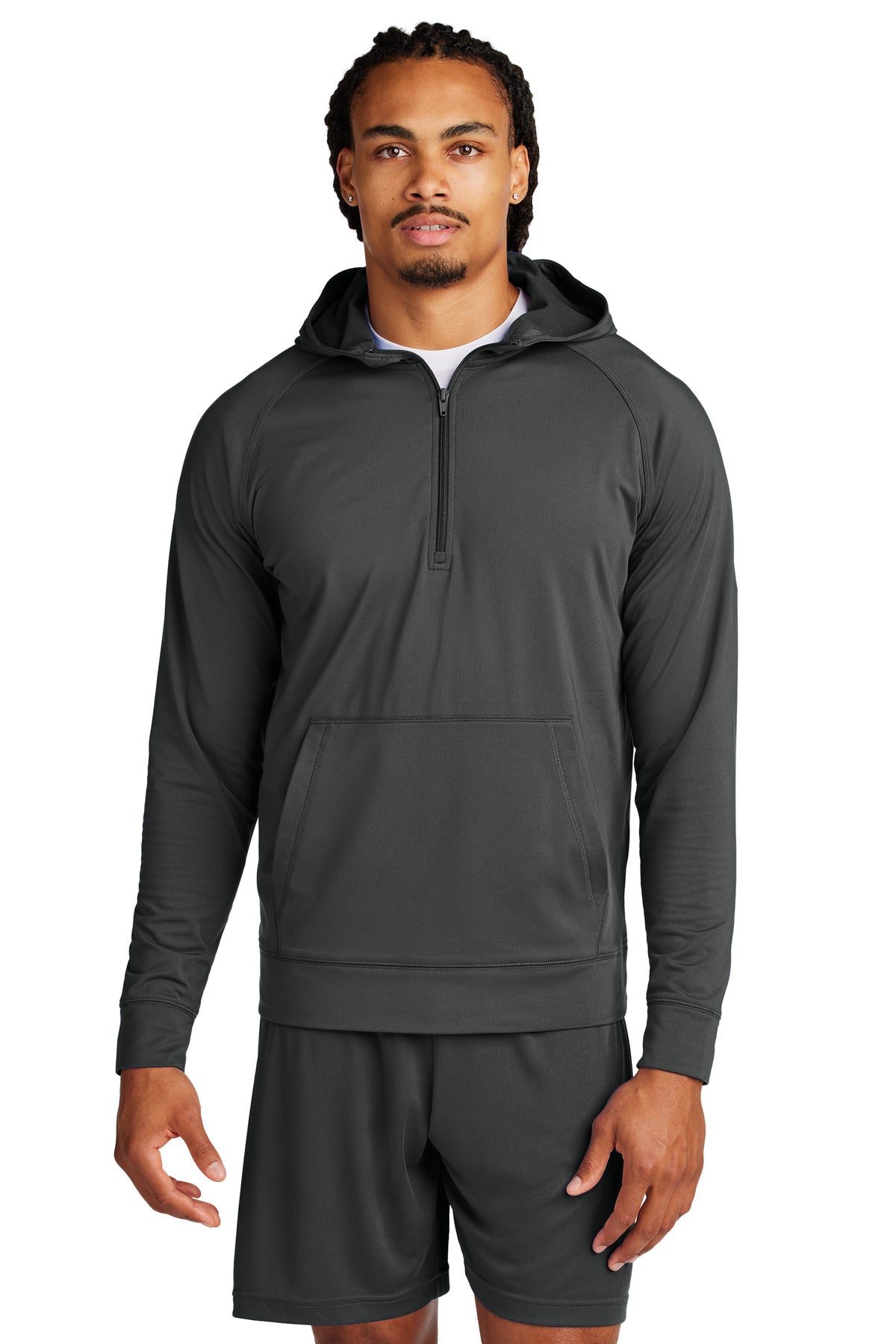 Custom logo Sport-Tek® Sport-Wick® Stretch 1/2-Zip Hoodie ST856 in Charcoal Grey