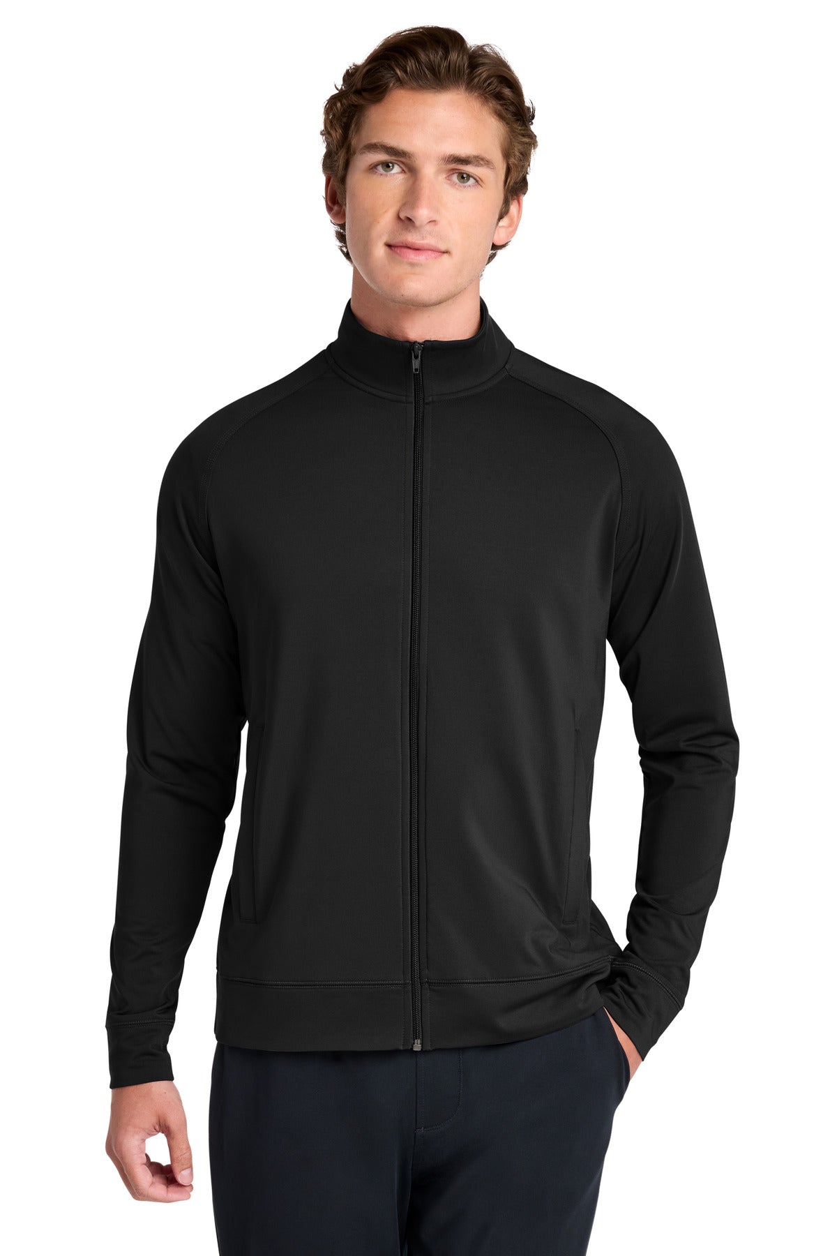Custom logo Sport-Tek® Sport-Wick® Stretch Full-Zip Cadet Jacket ST857 in Black