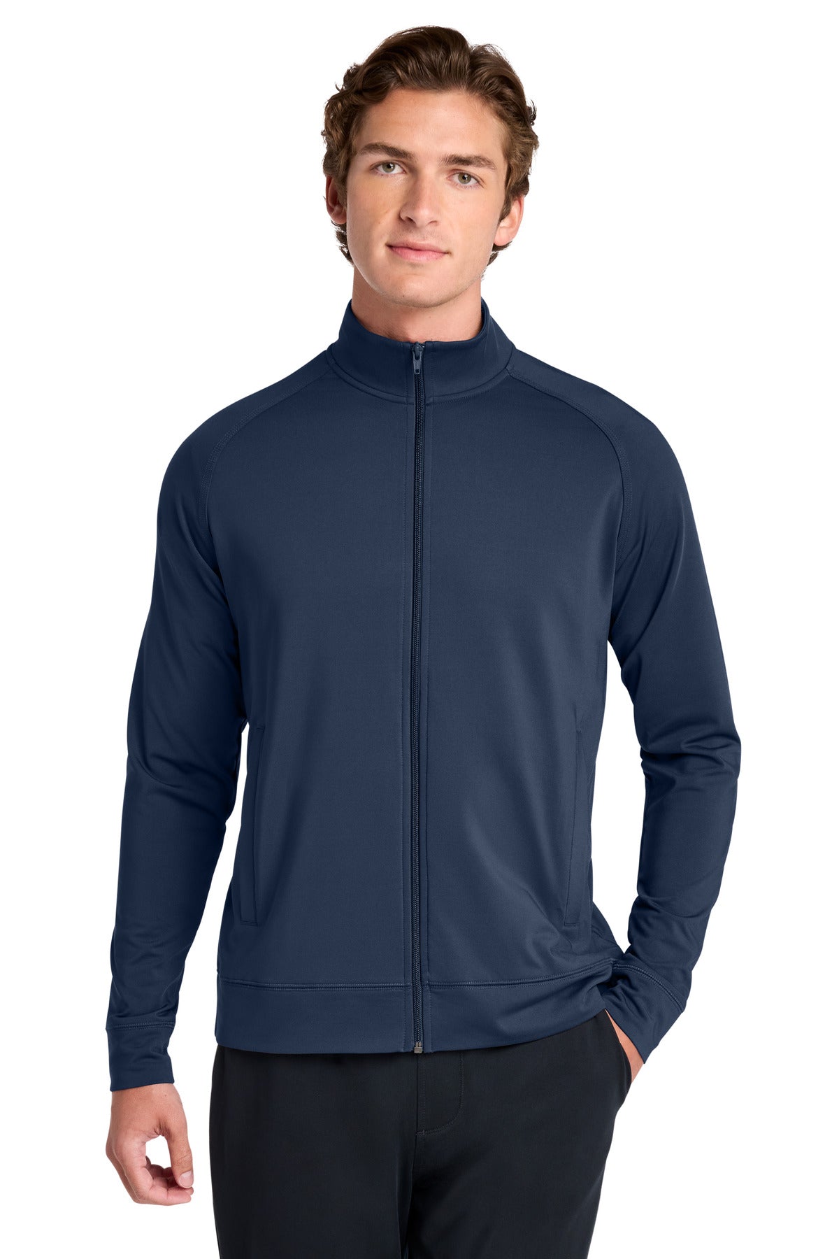 Custom logo Sport-Tek® Sport-Wick® Stretch Full-Zip Cadet Jacket ST857 in True Navy
