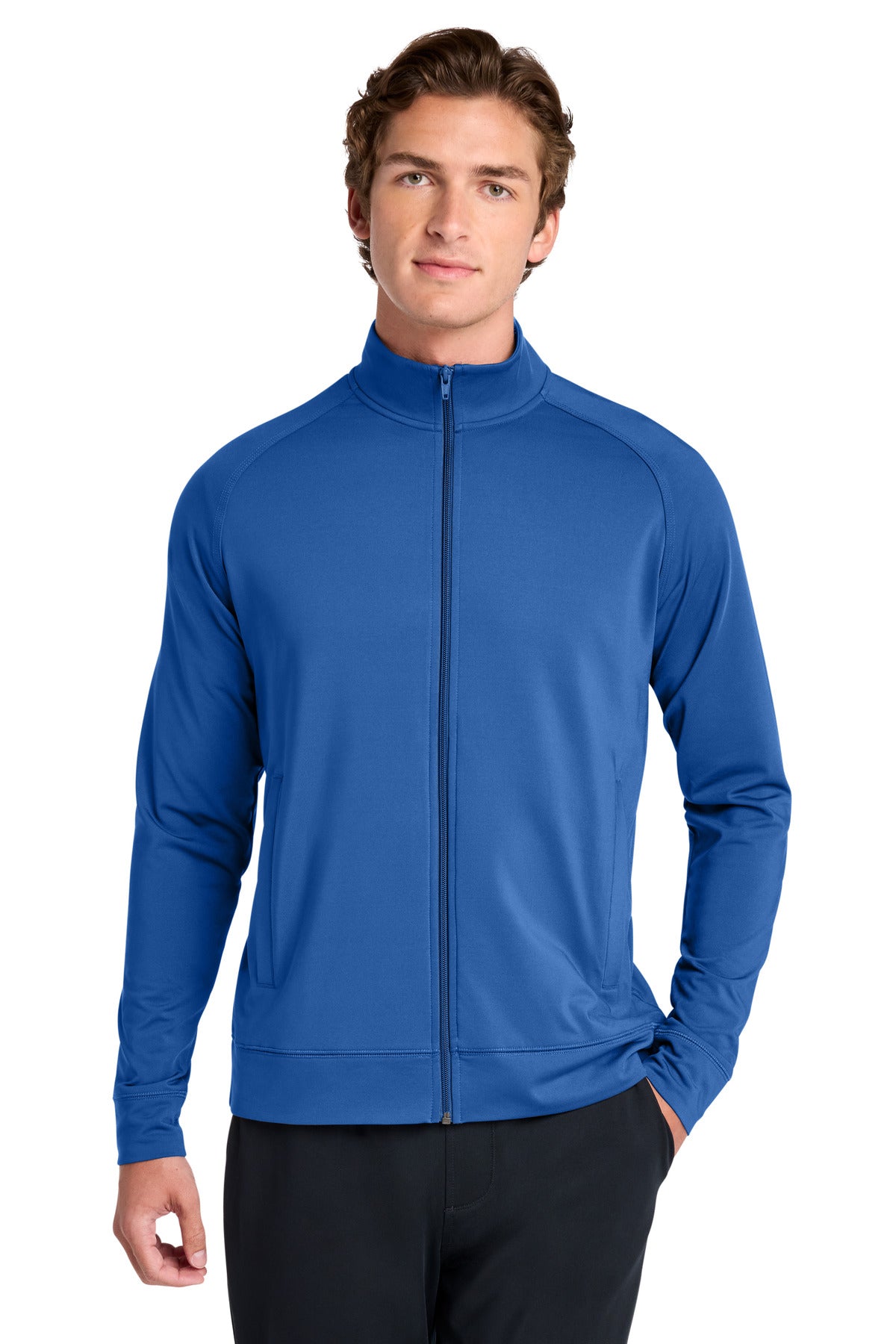 Custom logo Sport-Tek® Sport-Wick® Stretch Full-Zip Cadet Jacket ST857 in True Royal