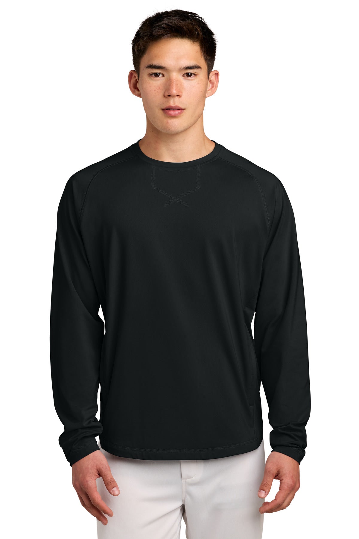 Custom logo Sport-Tek® Sport-Wick® Stretch Pocketed Crewneck ST859 in Black