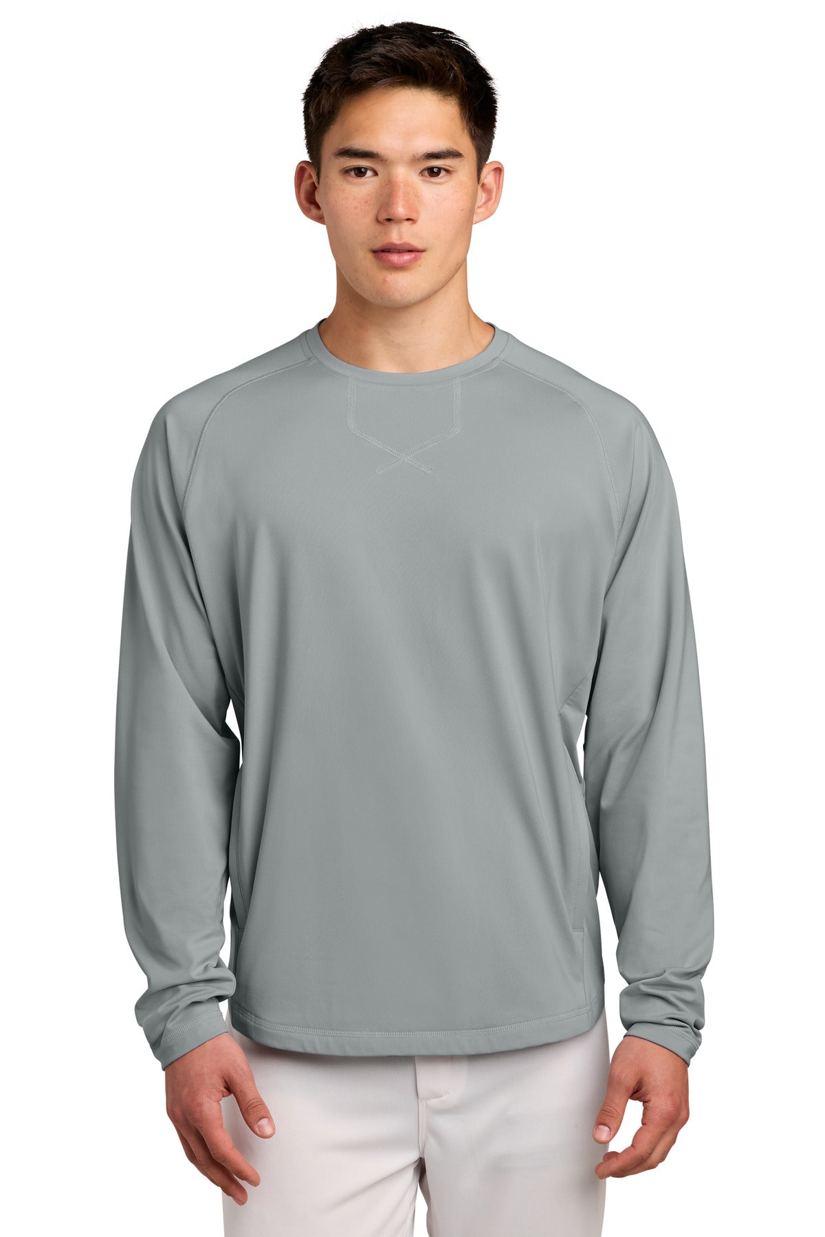 Custom logo Sport-Tek® Sport-Wick® Stretch Pocketed Crewneck ST859 in Silver