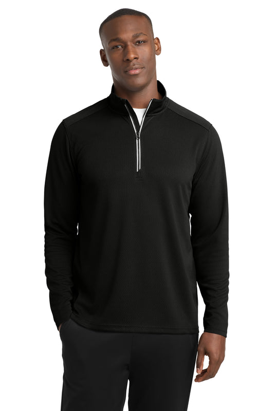 Custom logo Sport-Tek® Sport-Wick® Textured 1/4-Zip Pullover.  ST860 in Black