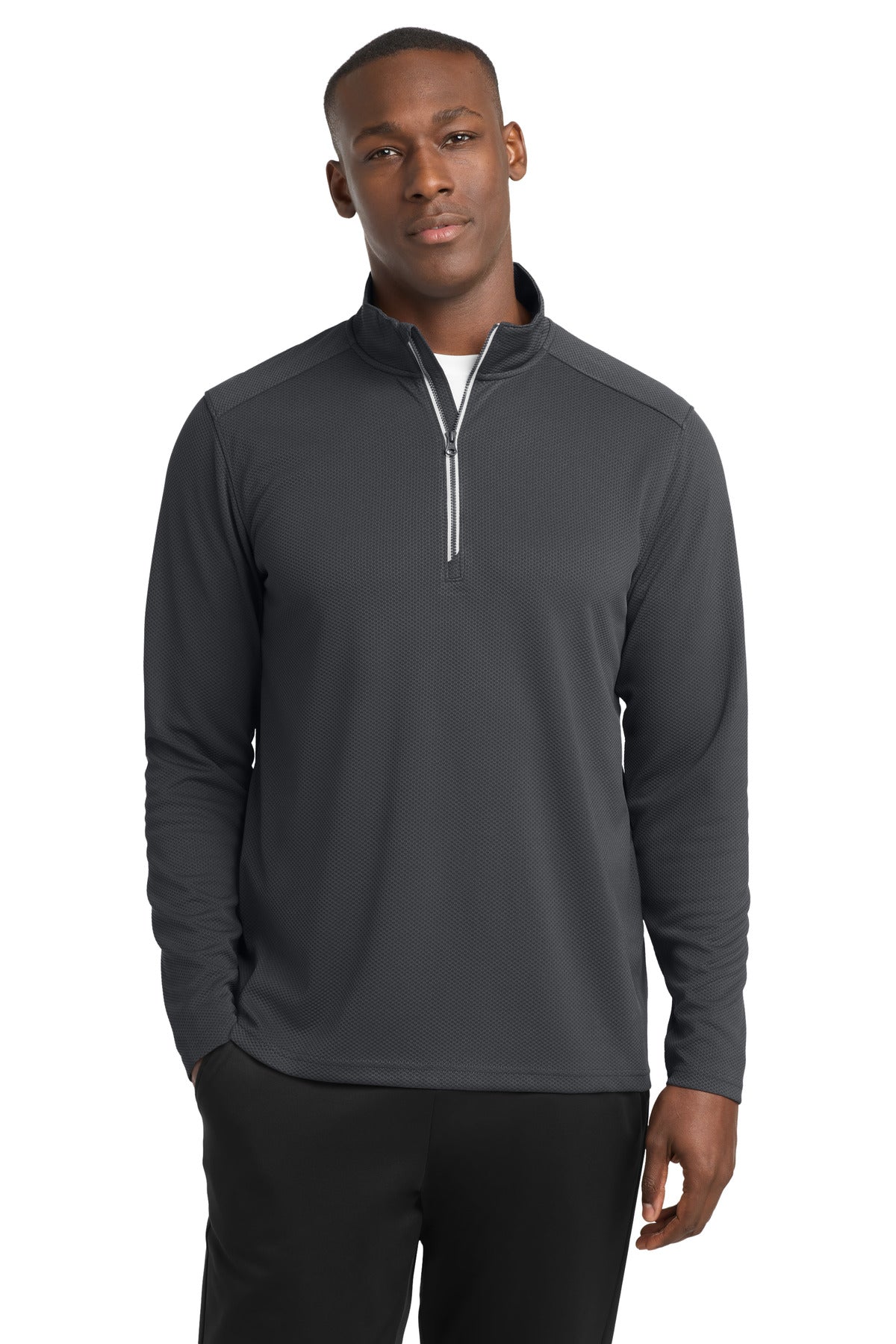 Custom logo Sport-Tek® Sport-Wick® Textured 1/4-Zip Pullover.  ST860 in Iron Grey