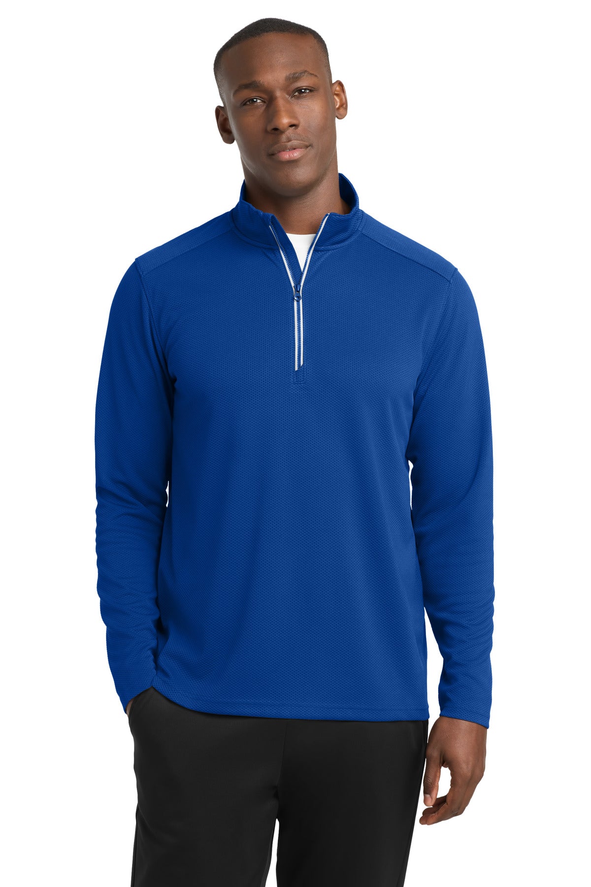 Custom logo Sport-Tek® Sport-Wick® Textured 1/4-Zip Pullover.  ST860 in True Royal