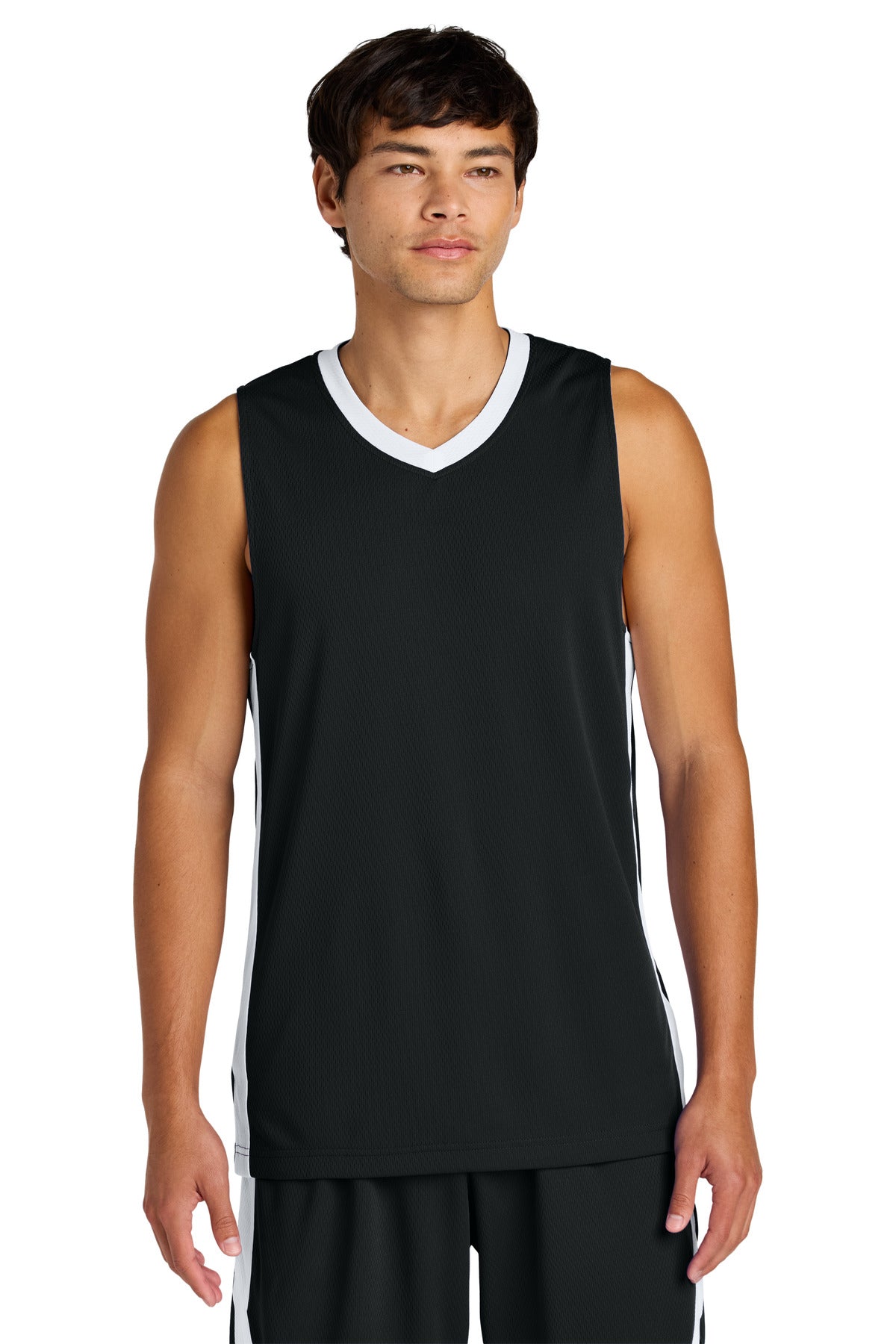 Custom logo Sport-Tek® Rival Basketball Rev Jersey ST900 in Black/ White