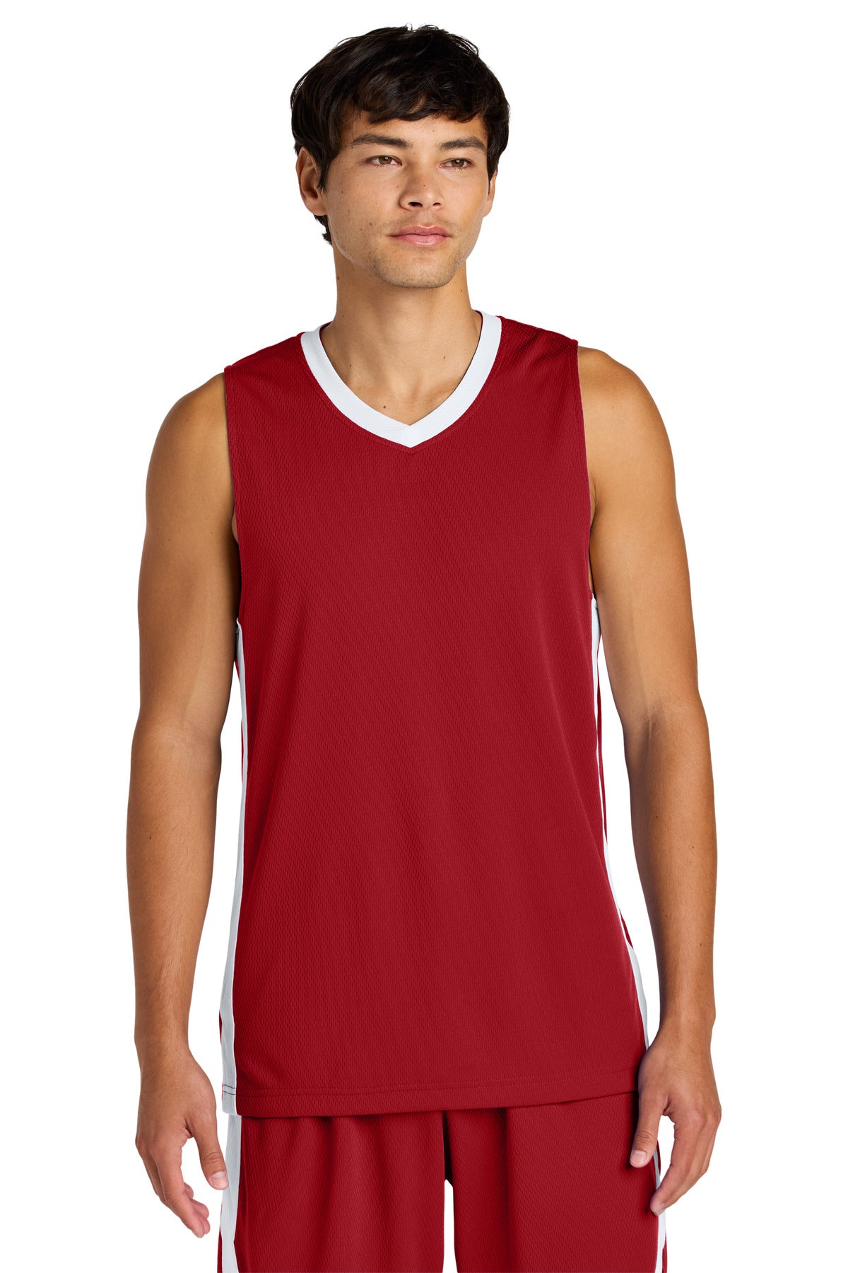 Custom logo Sport-Tek® Rival Basketball Rev Jersey ST900 in Deep Red/ White