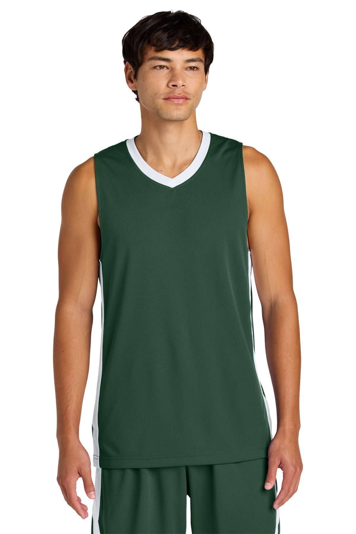 Custom logo Sport-Tek® Rival Basketball Rev Jersey ST900 in Forest Green/ White